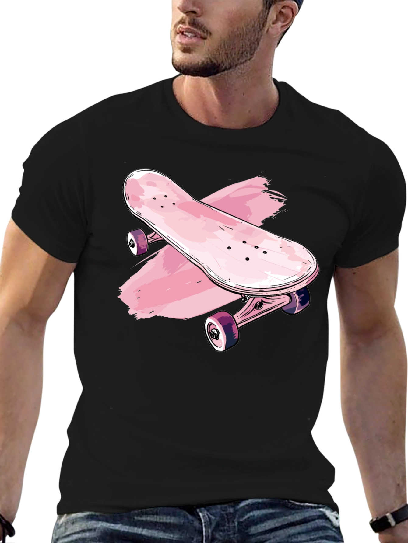 Skateboard Graphic Tee - Trendy Black T-Shirt