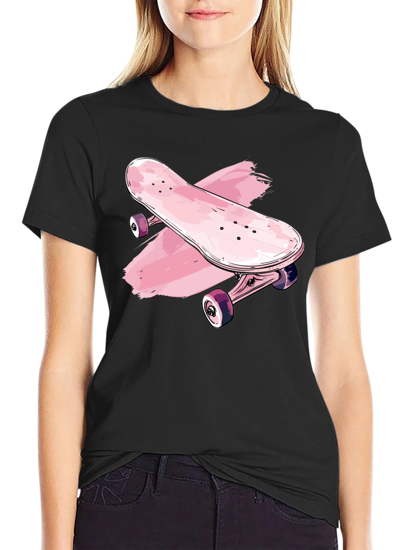 Skateboard Graphic Tee - Trendy Black T-Shirt