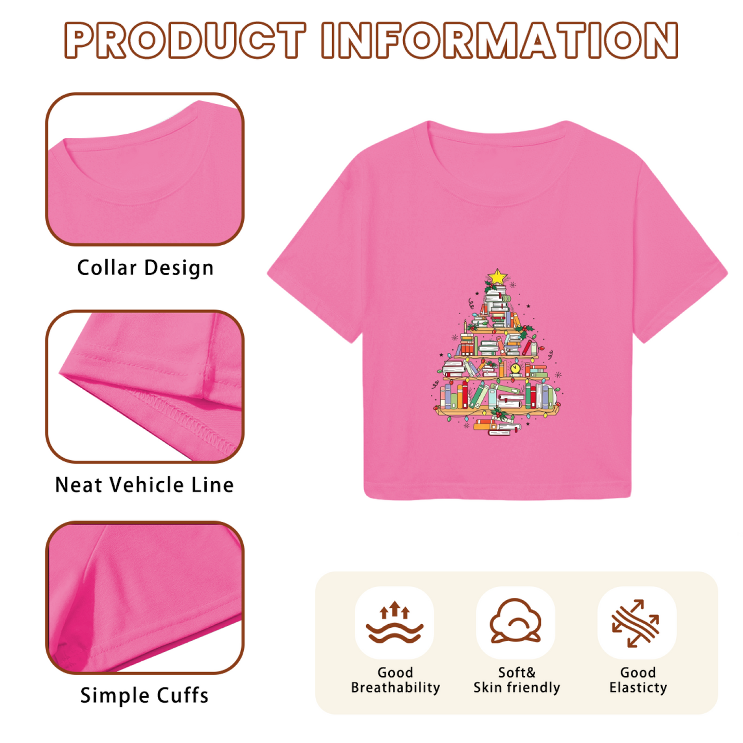 Book?Shaped Christmas Tree Book Lover Holiday Crop Tee