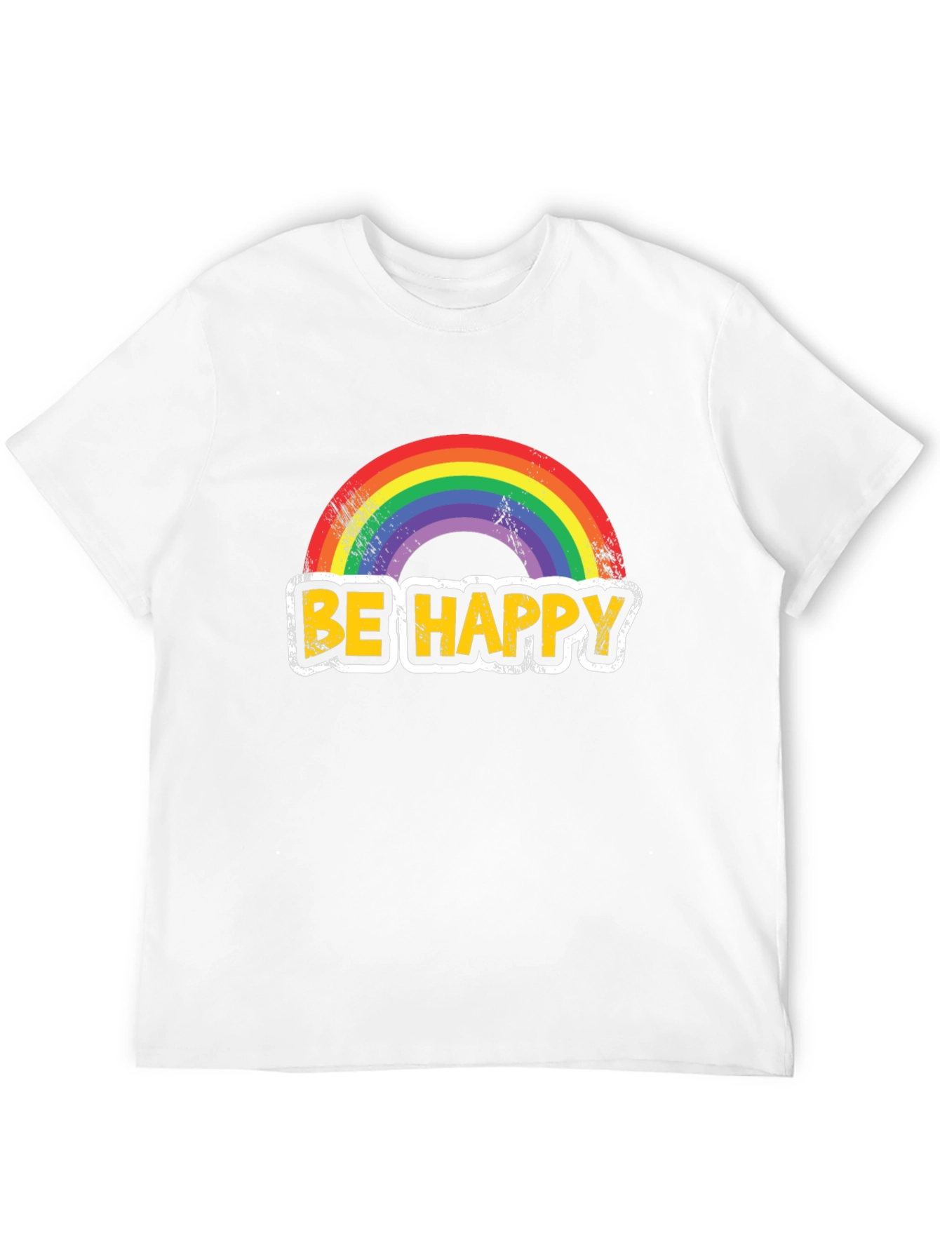 Be Happy Rainbow Graphic T-Shirt - Mens Black Tee
