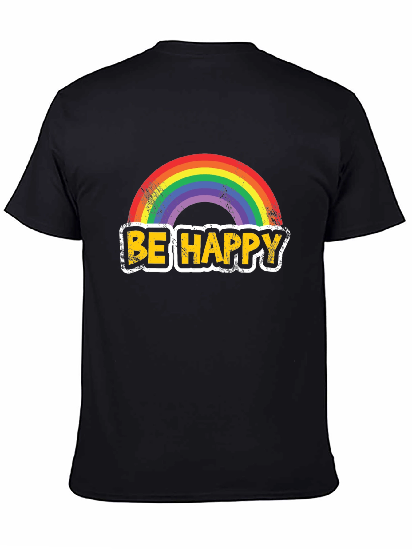 Be Happy Rainbow Graphic T-Shirt - Mens Black Tee