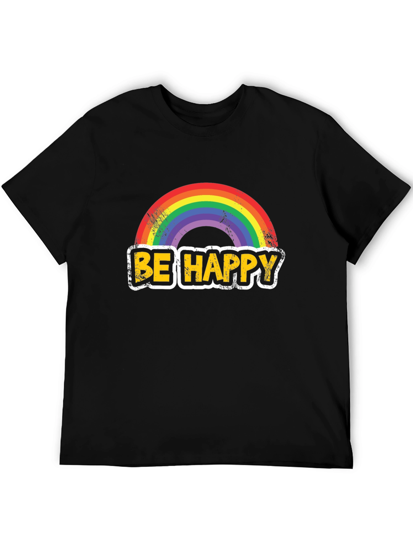 Be Happy Rainbow Graphic T-Shirt - Mens Black Tee