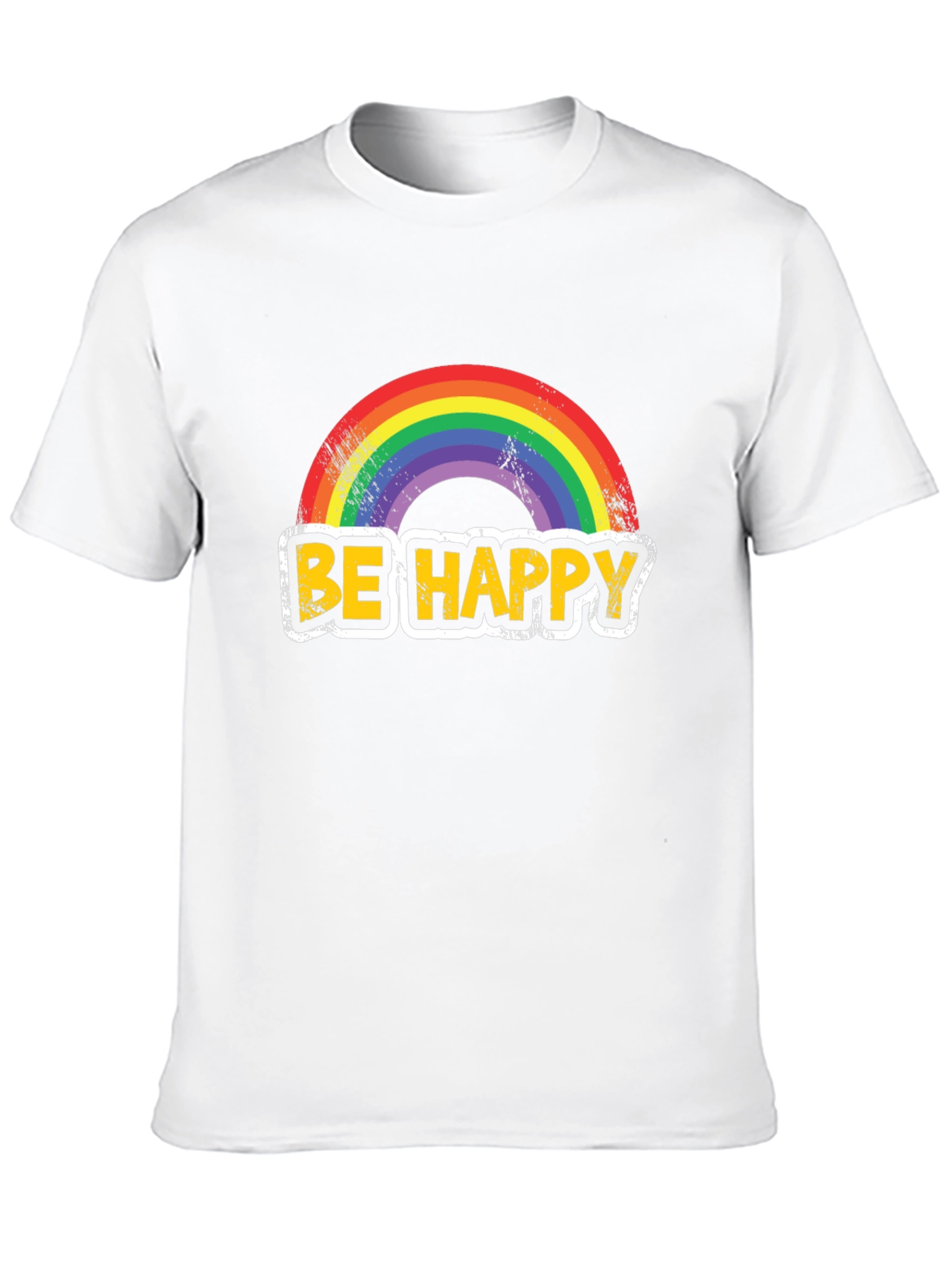 Be Happy Rainbow Graphic T-Shirt - Mens Black Tee