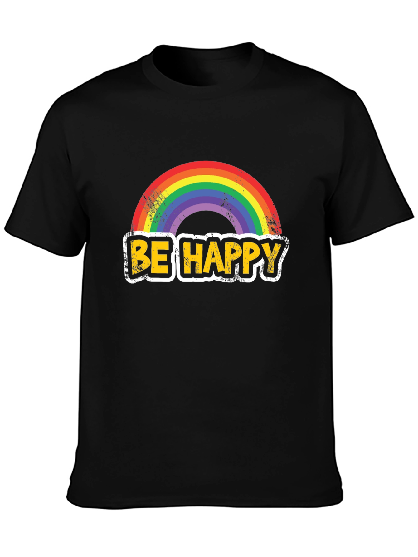 Be Happy Rainbow Graphic T-Shirt - Mens Black Tee