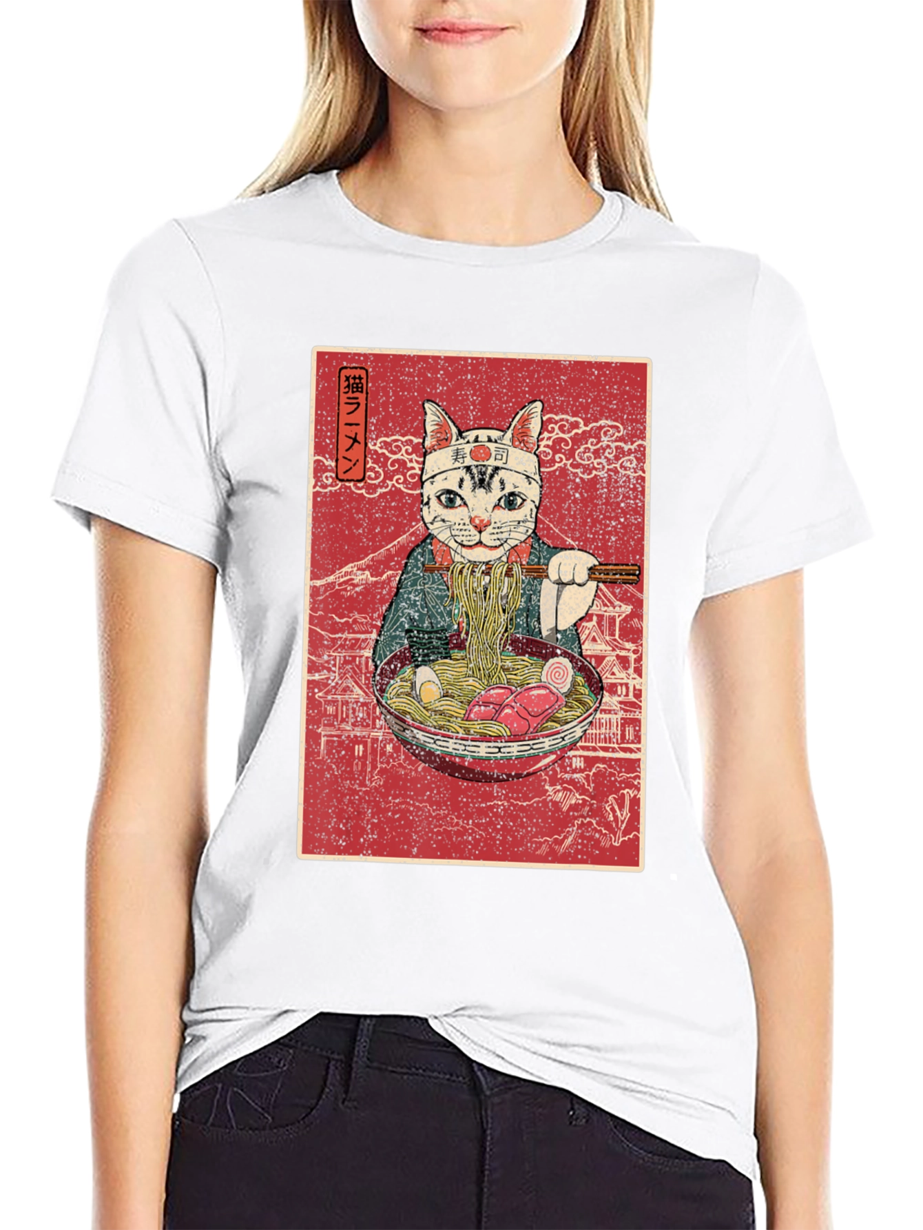 Ramen Cat Graphic T-Shirt - Japanese Art Style