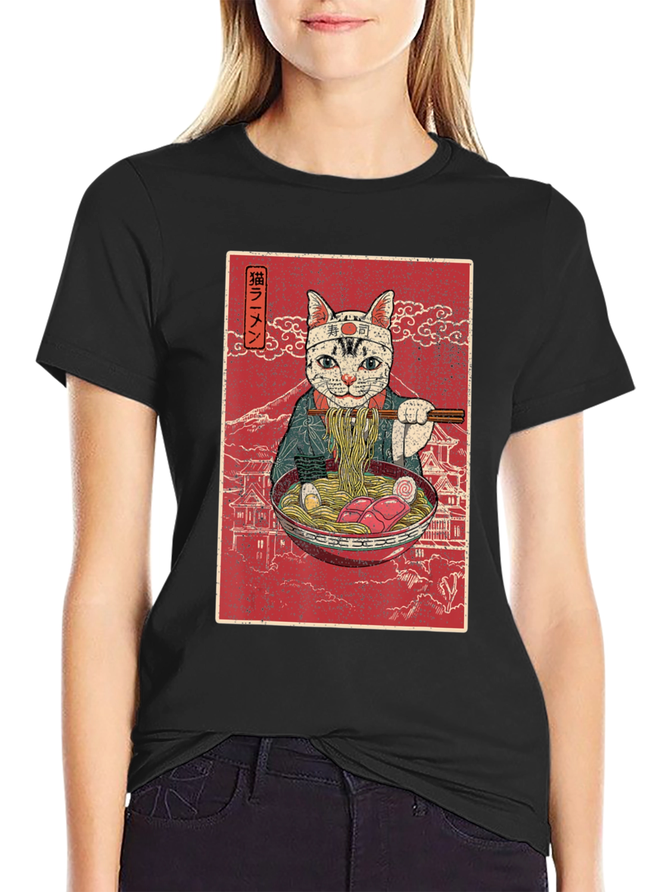 Ramen Cat Graphic T-Shirt - Japanese Art Style