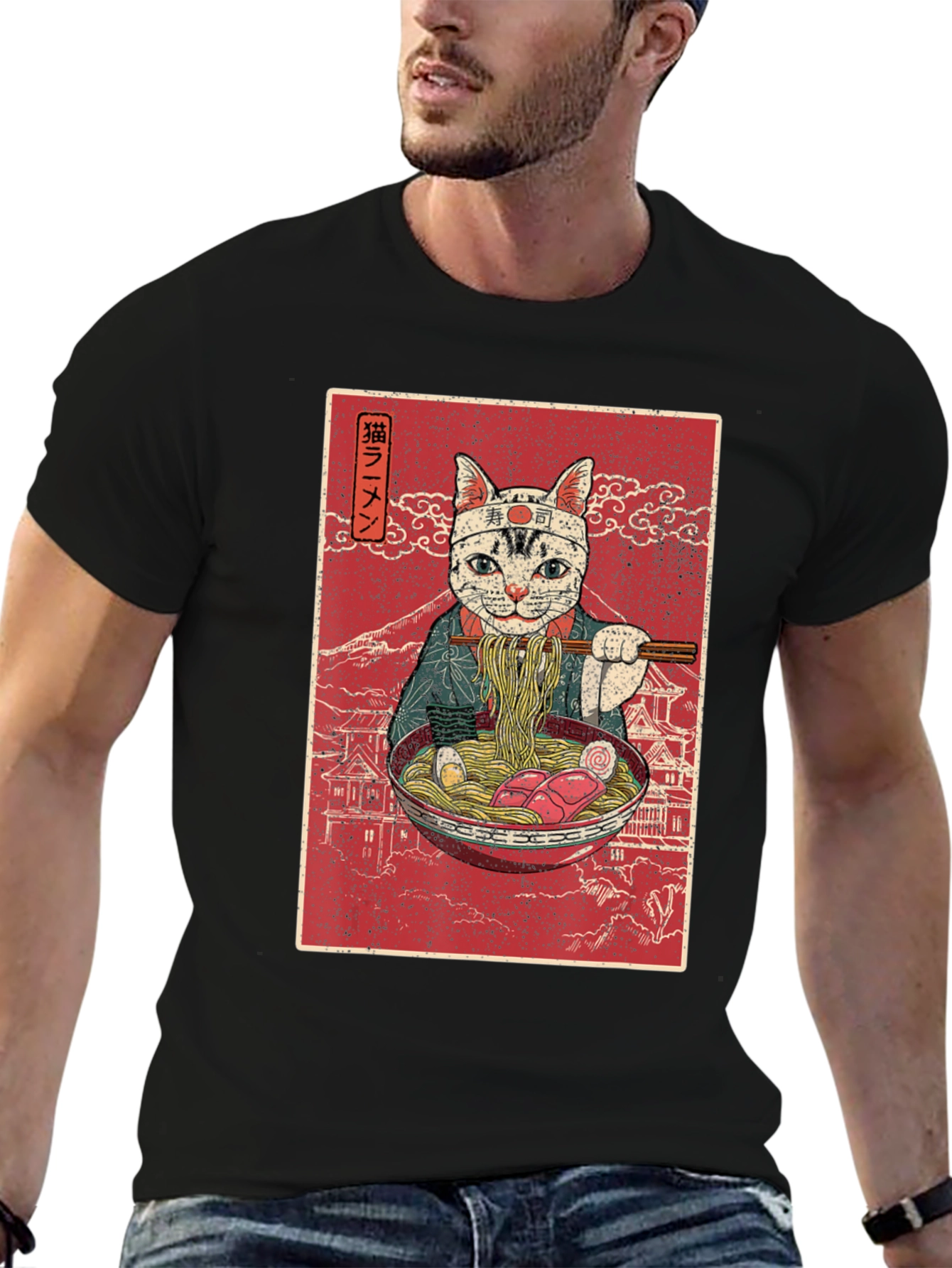Ramen Cat Graphic T-Shirt - Japanese Art Style