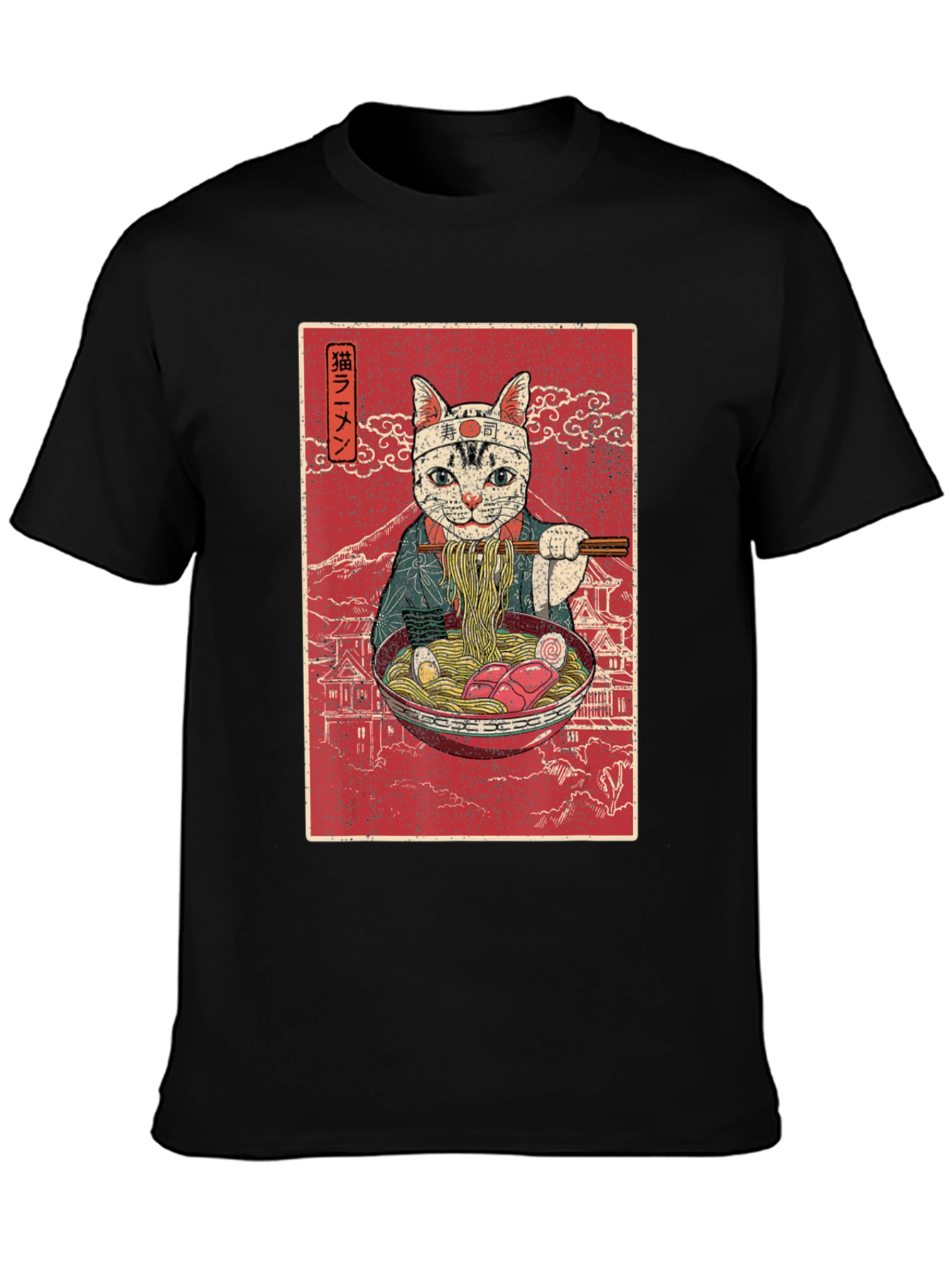 Ramen Cat Graphic T-Shirt - Japanese Art Style