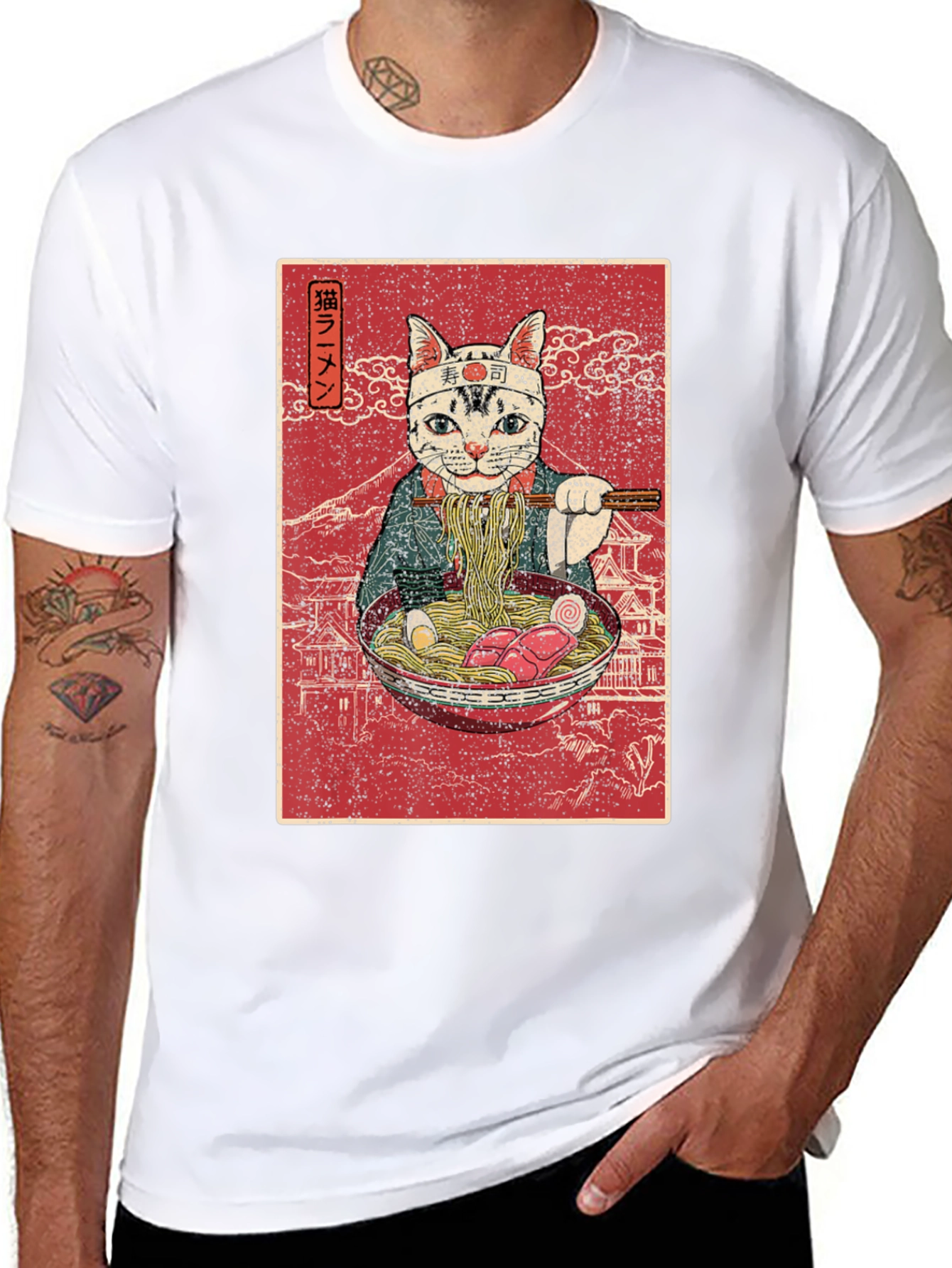 Ramen Cat Graphic T-Shirt - Japanese Art Style