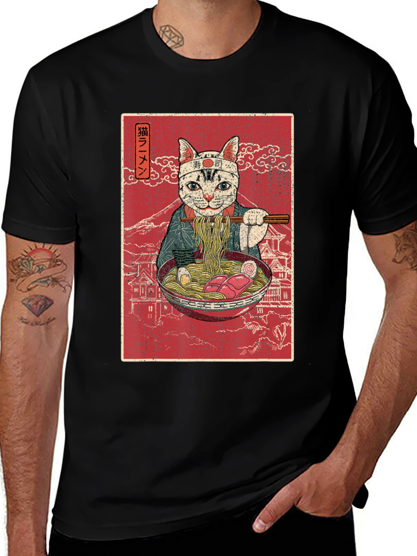 Ramen Cat Graphic T-Shirt - Japanese Art Style