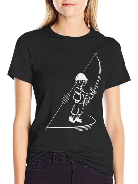 Fishing Boy Graphic Tee - Black Cotton T-Shirt