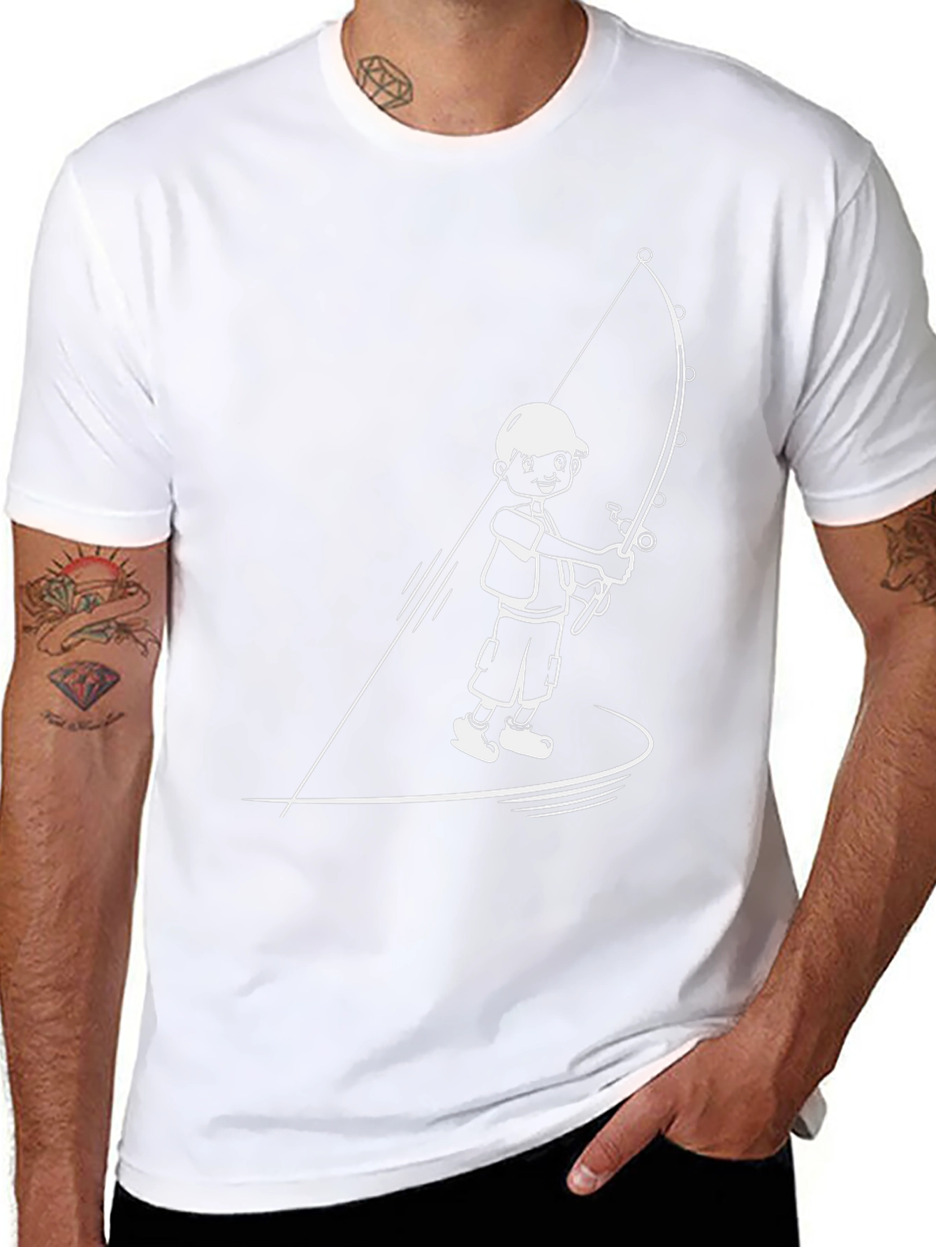 Fishing Boy Graphic Tee - Black Cotton T-Shirt