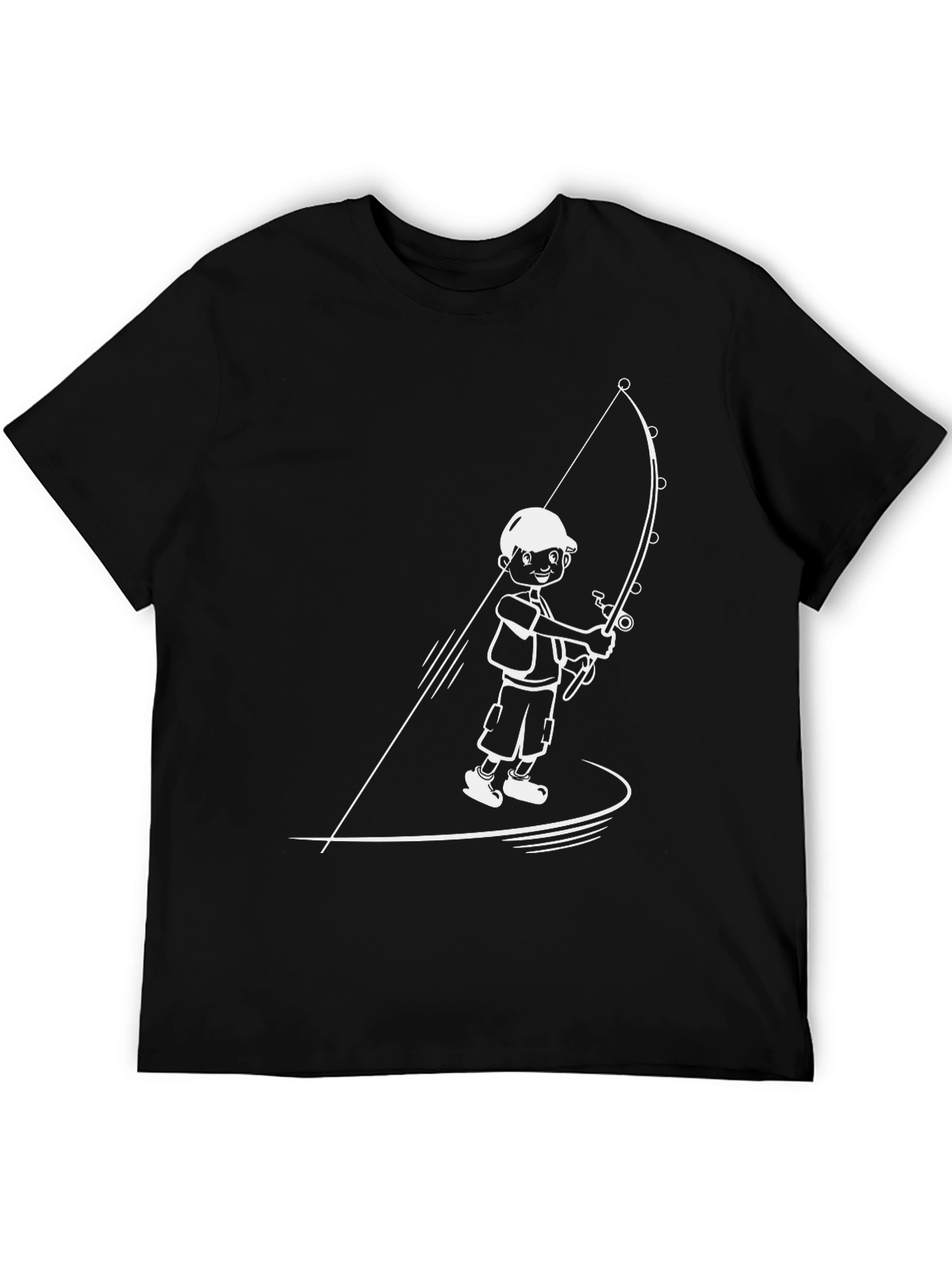 Fishing Boy Graphic Tee - Black Cotton T-Shirt