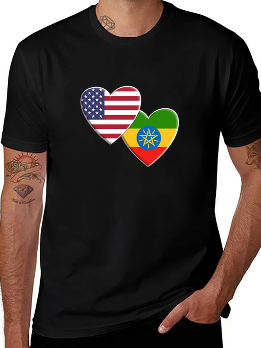 USA Ethiopia Flag Heart T-Shirt