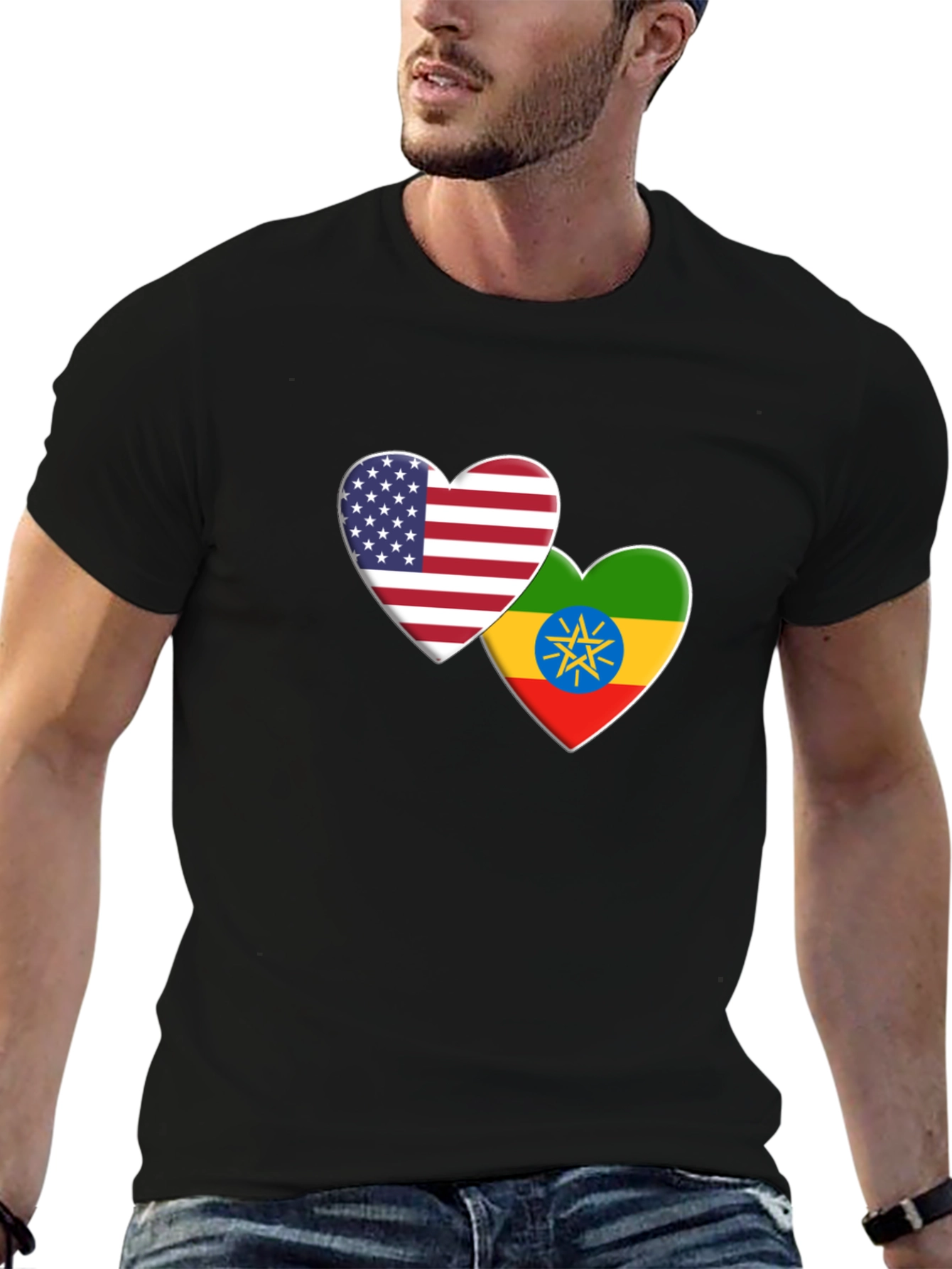 USA Ethiopia Flag Heart T-Shirt