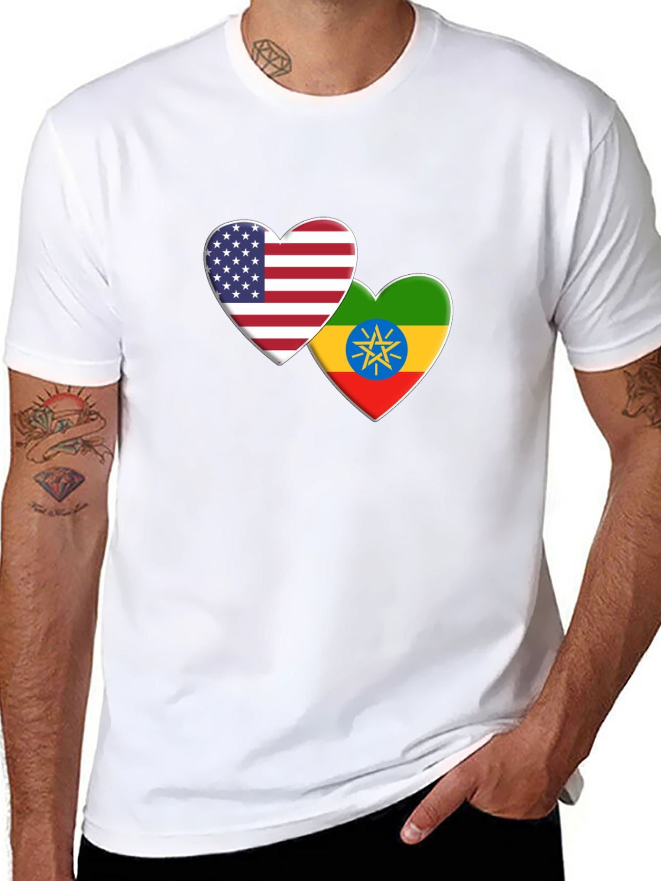 USA Ethiopia Flag Heart T-Shirt