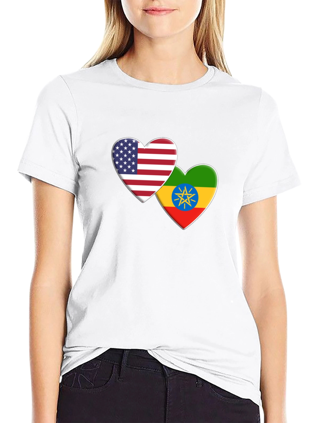 USA Ethiopia Flag Heart T-Shirt