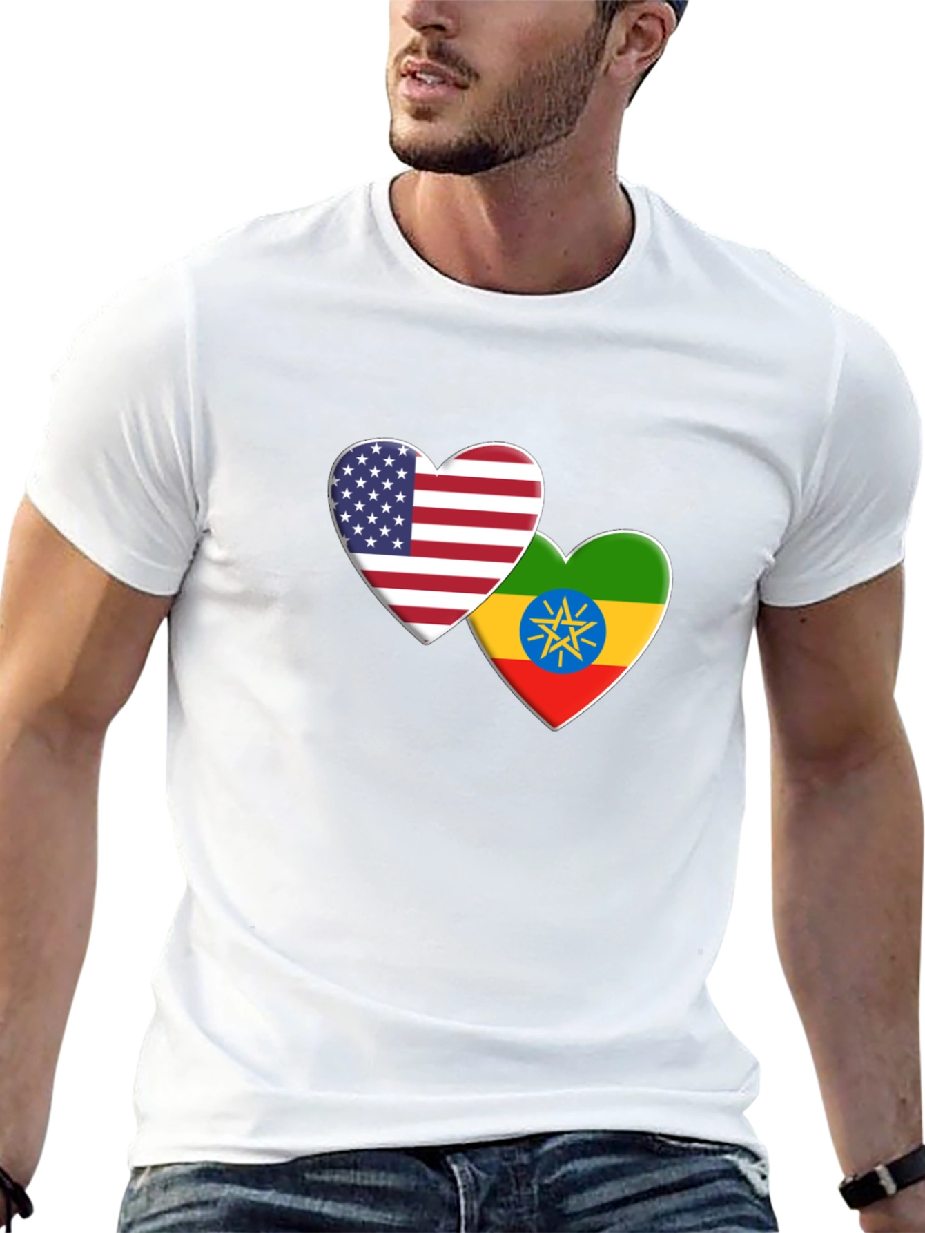USA Ethiopia Flag Heart T-Shirt