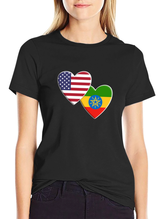 USA Ethiopia Flag Heart T-Shirt