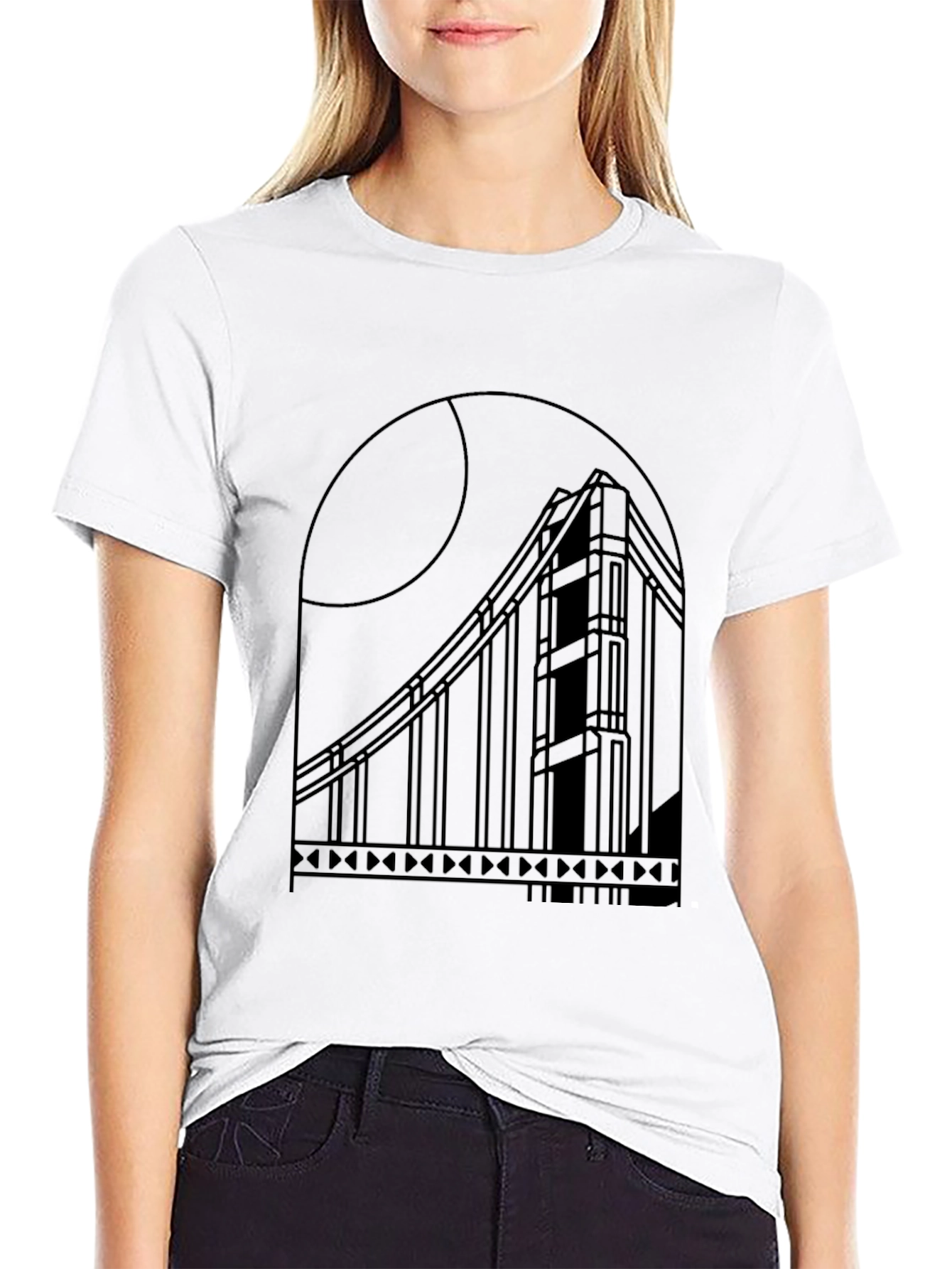 Geometric Bridge Graphic Tee - Black