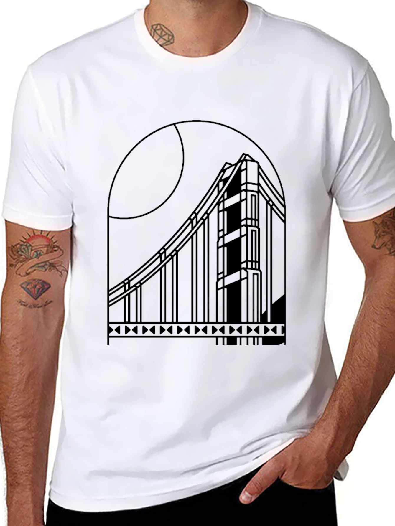 Geometric Bridge Graphic Tee - Black