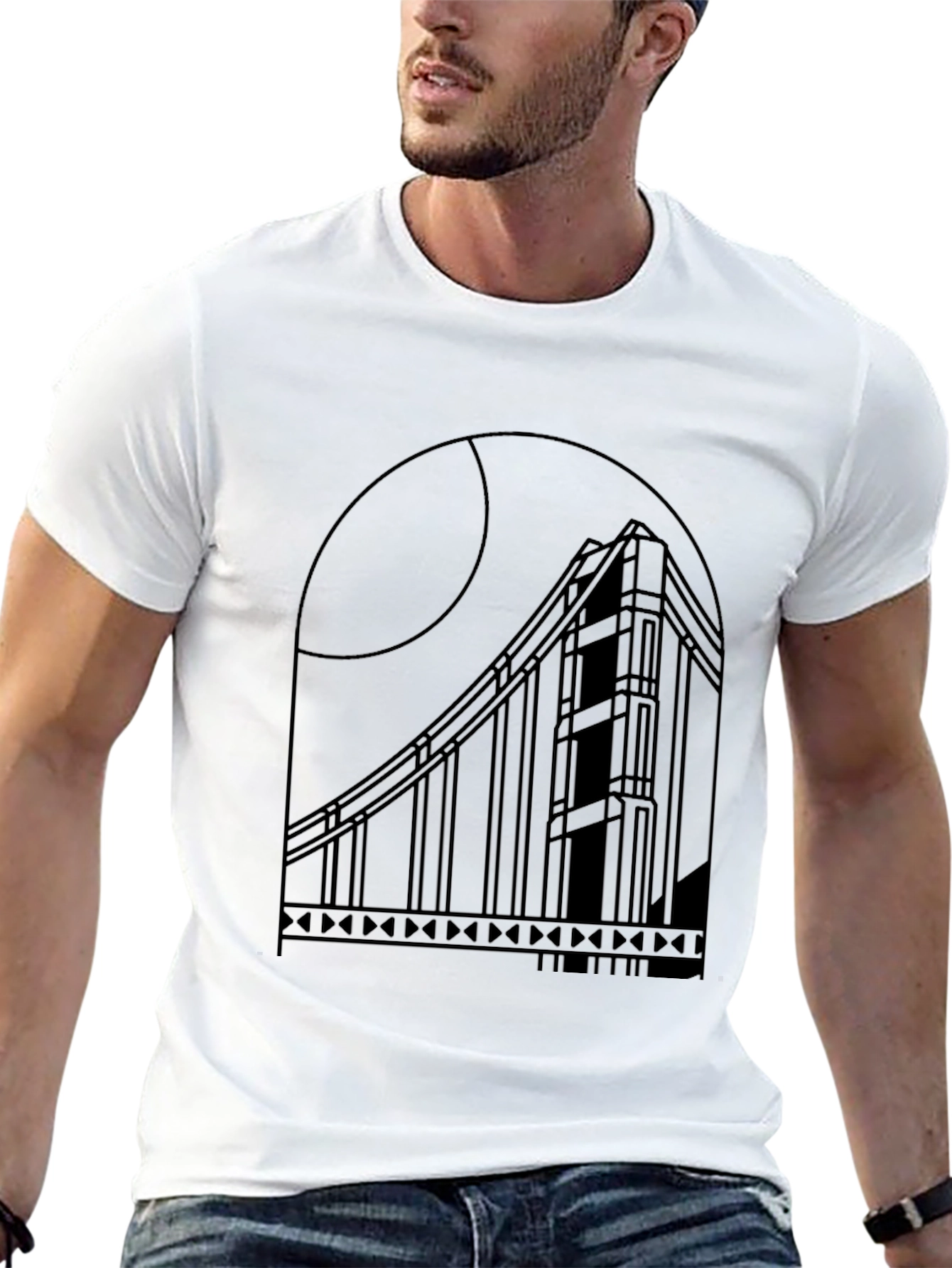 Geometric Bridge Graphic Tee - Black