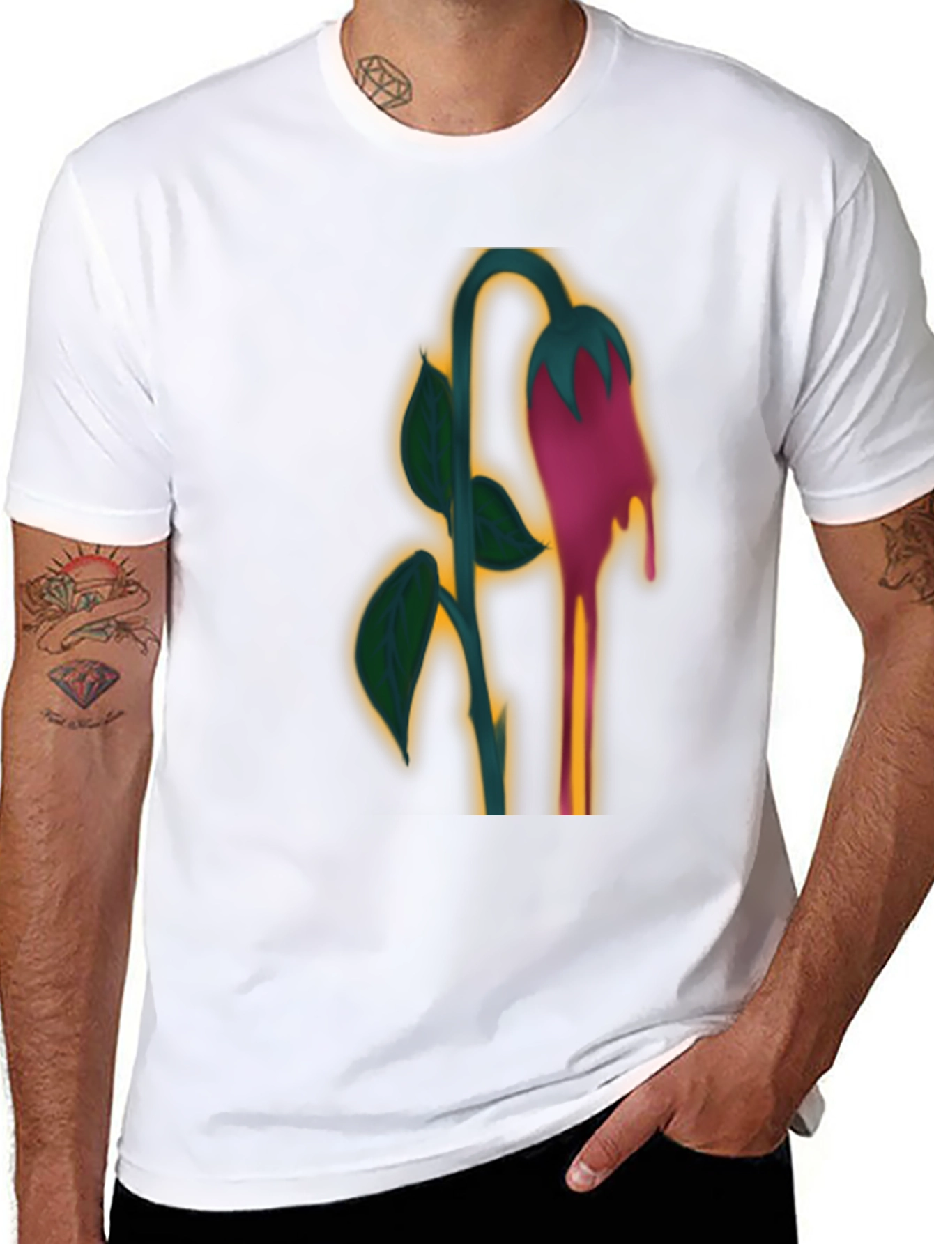Unique Dripping Flower Graphic T-Shirt
