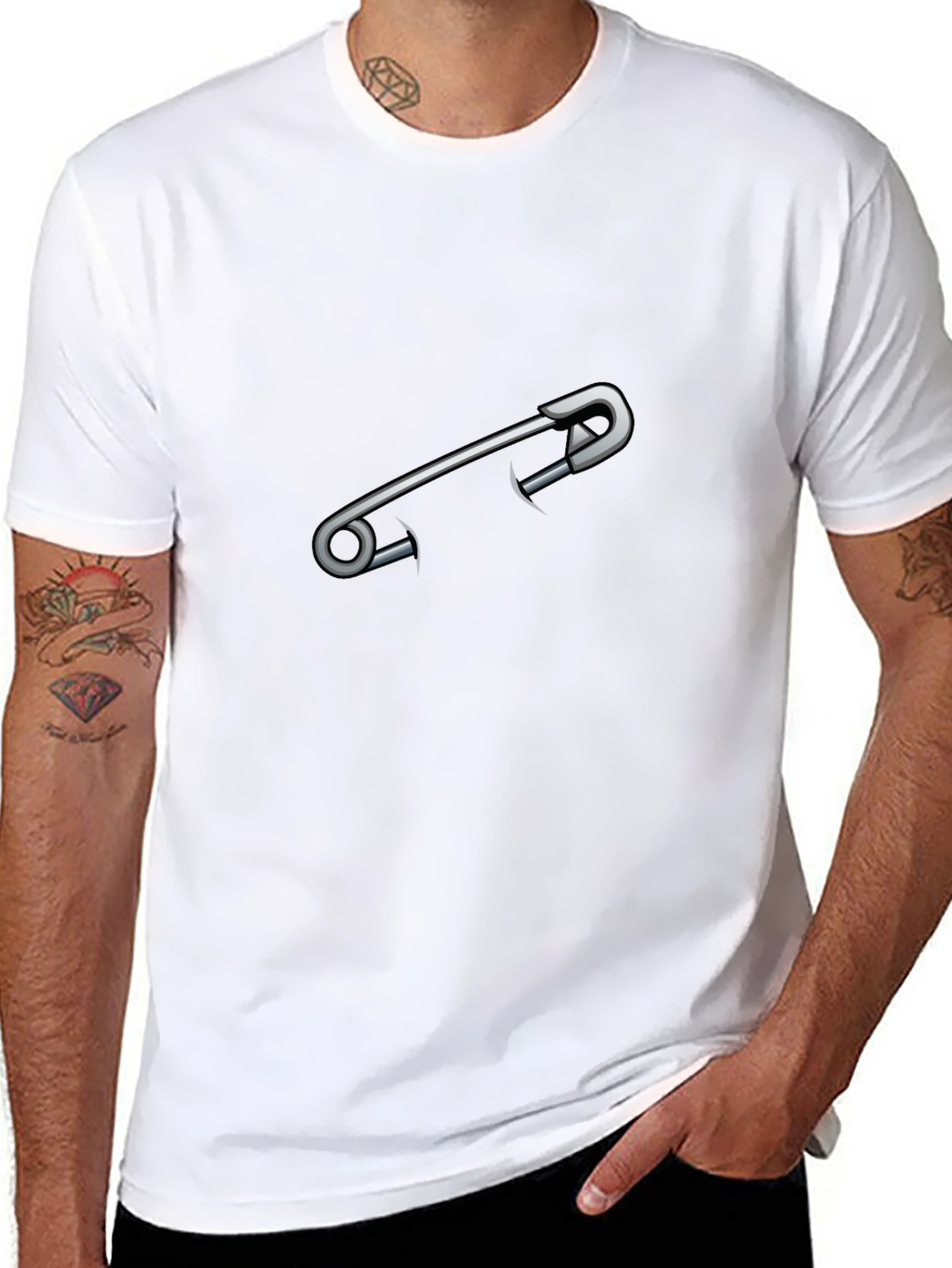 Safety Pin Graphic Tee - Edgy Casual Style