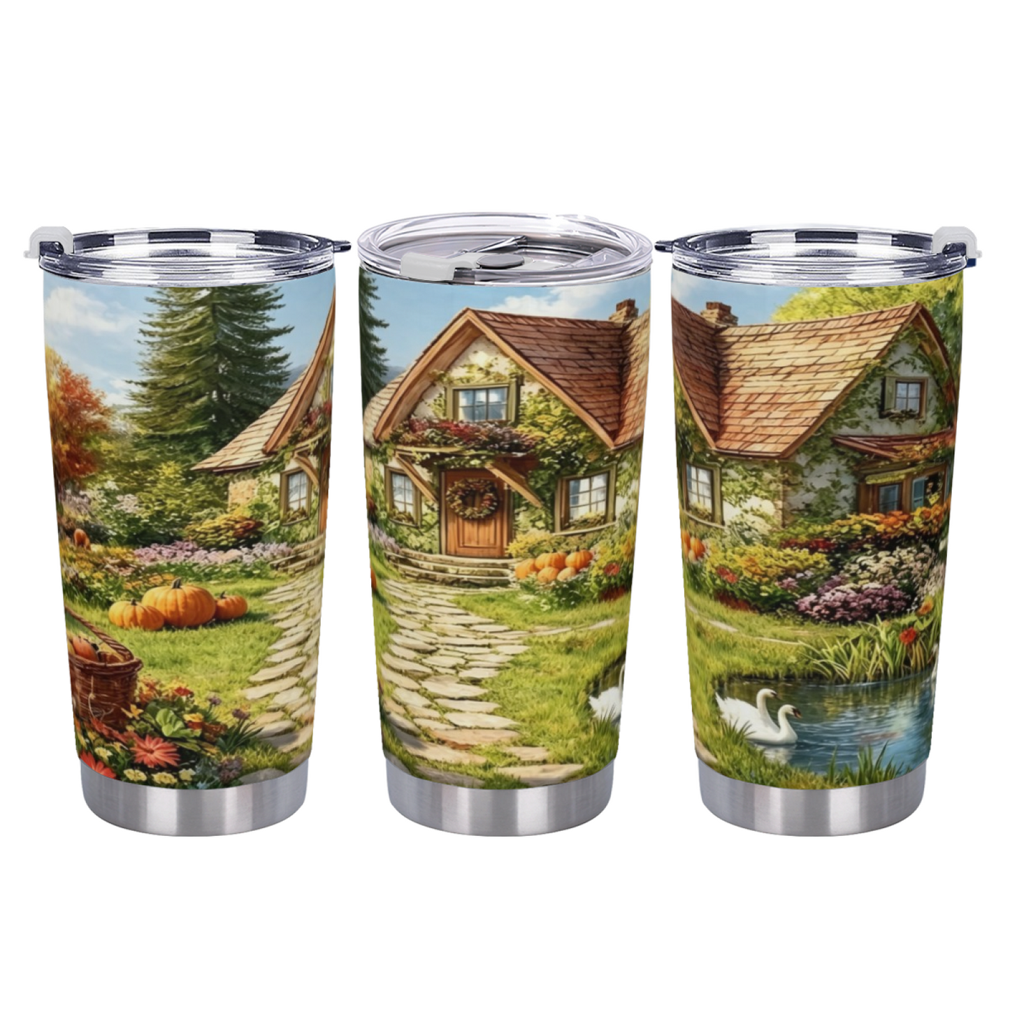 Charming Spring Cottage With Pink Tulip Garden 20oz Insulated Tumbler