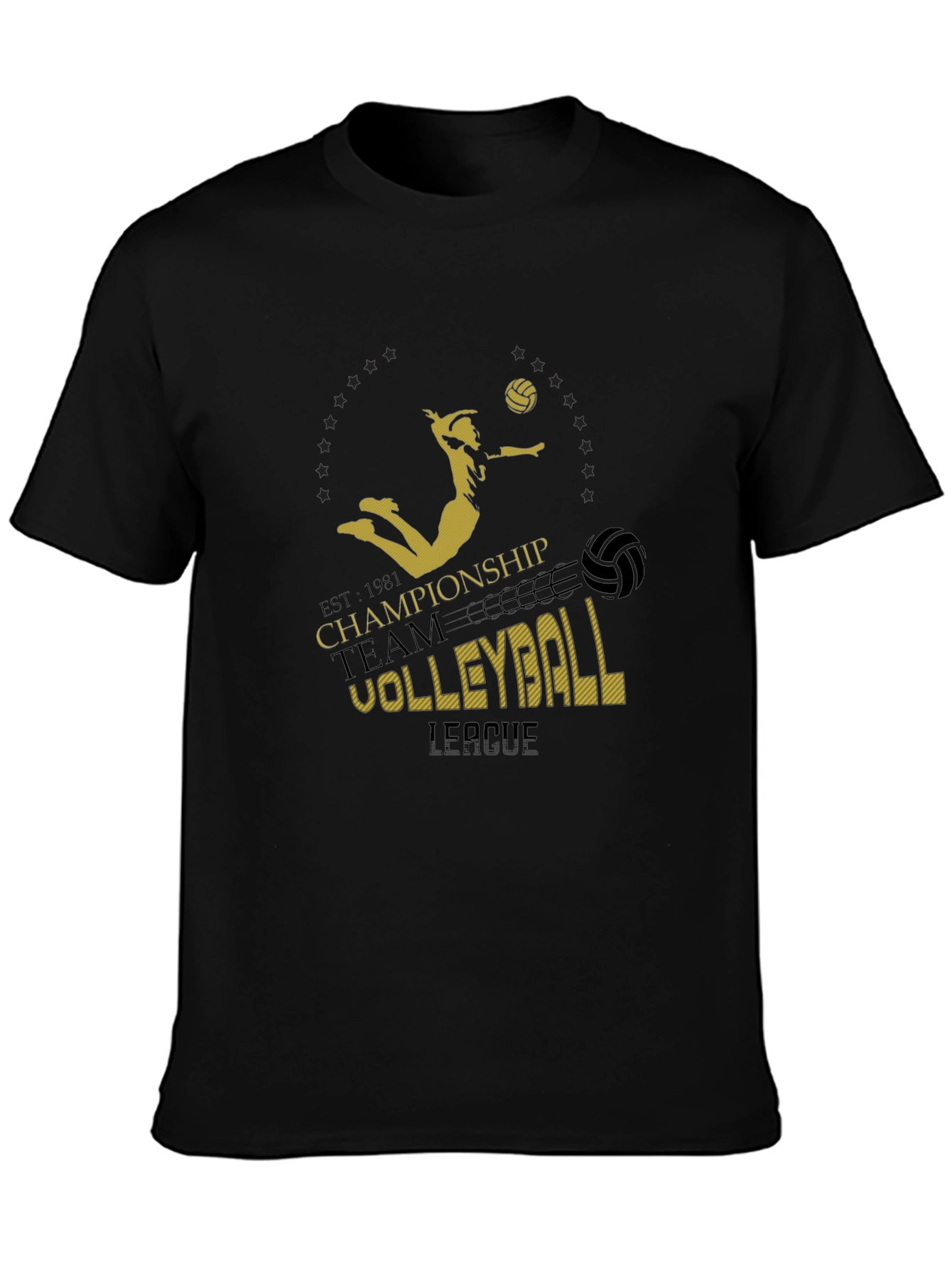 Volleyball Championship T-Shirt - Black Graphic Print