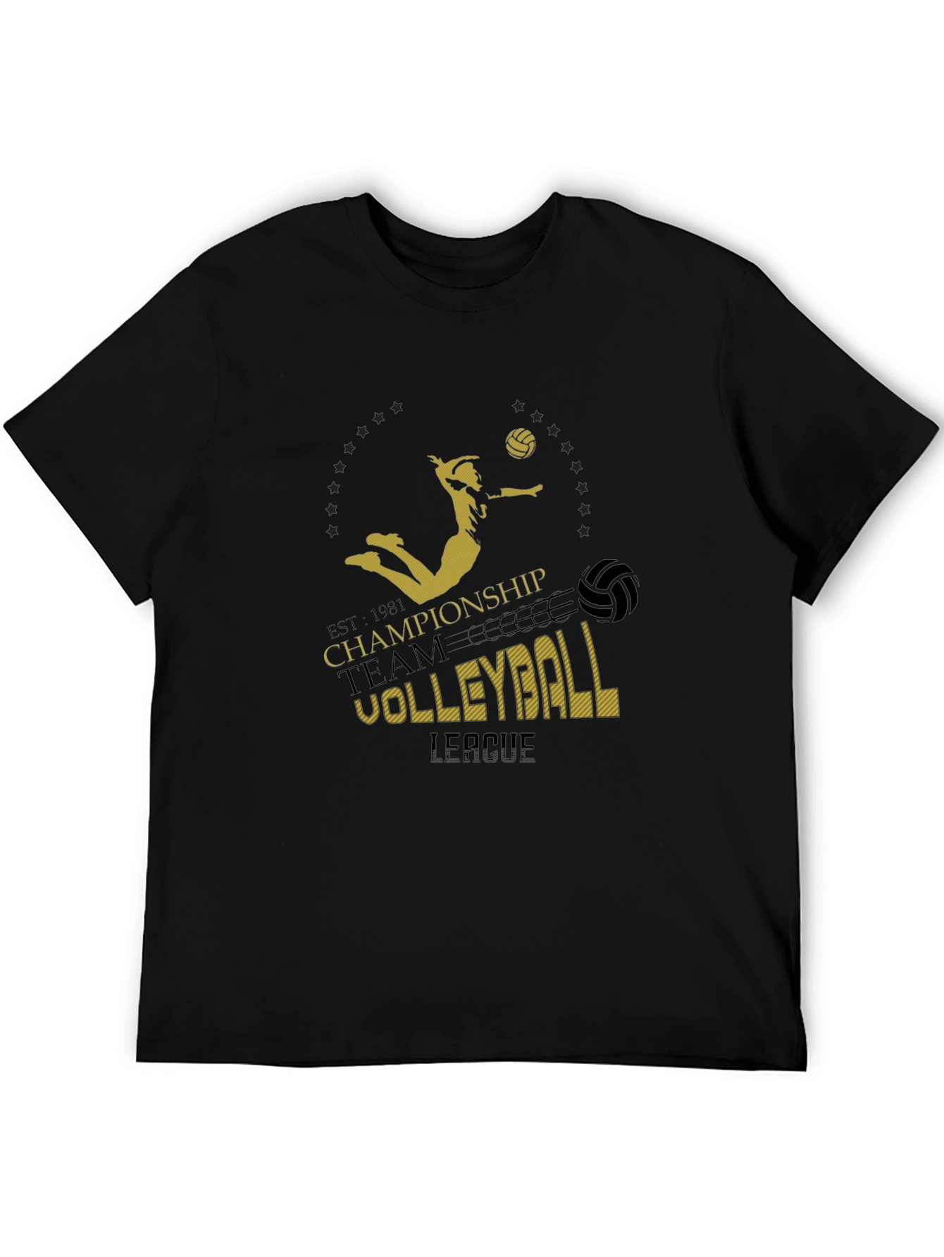 Volleyball Championship T-Shirt - Black Graphic Print