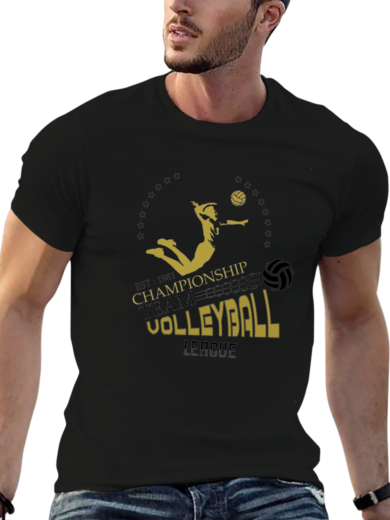 Volleyball Championship T-Shirt - Black Graphic Print