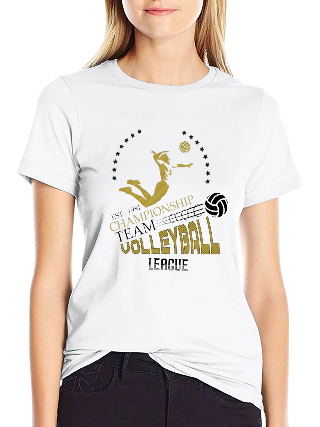 Volleyball Championship T-Shirt - Black Graphic Print