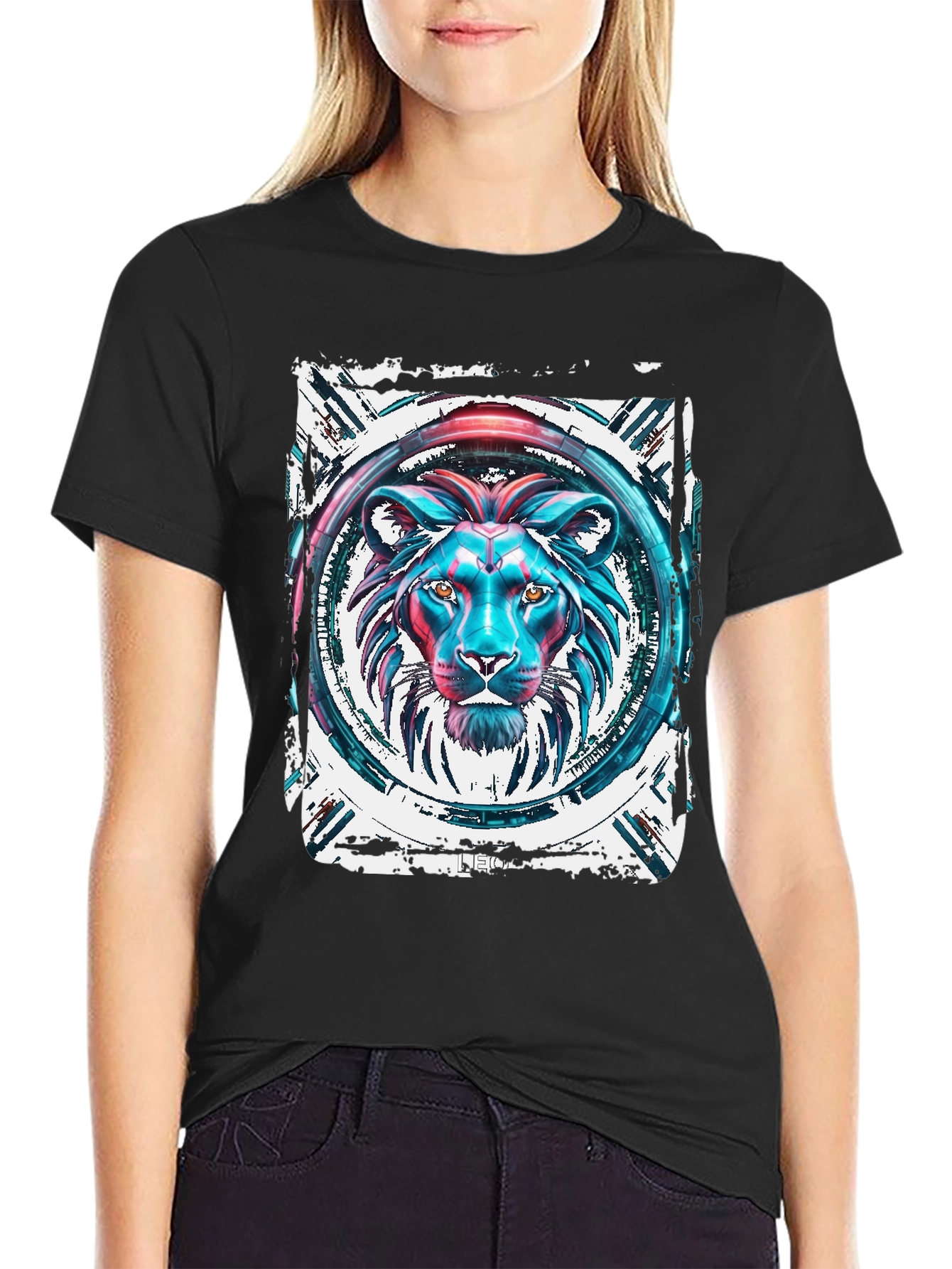 Lion Graphic Print Black T-Shirt