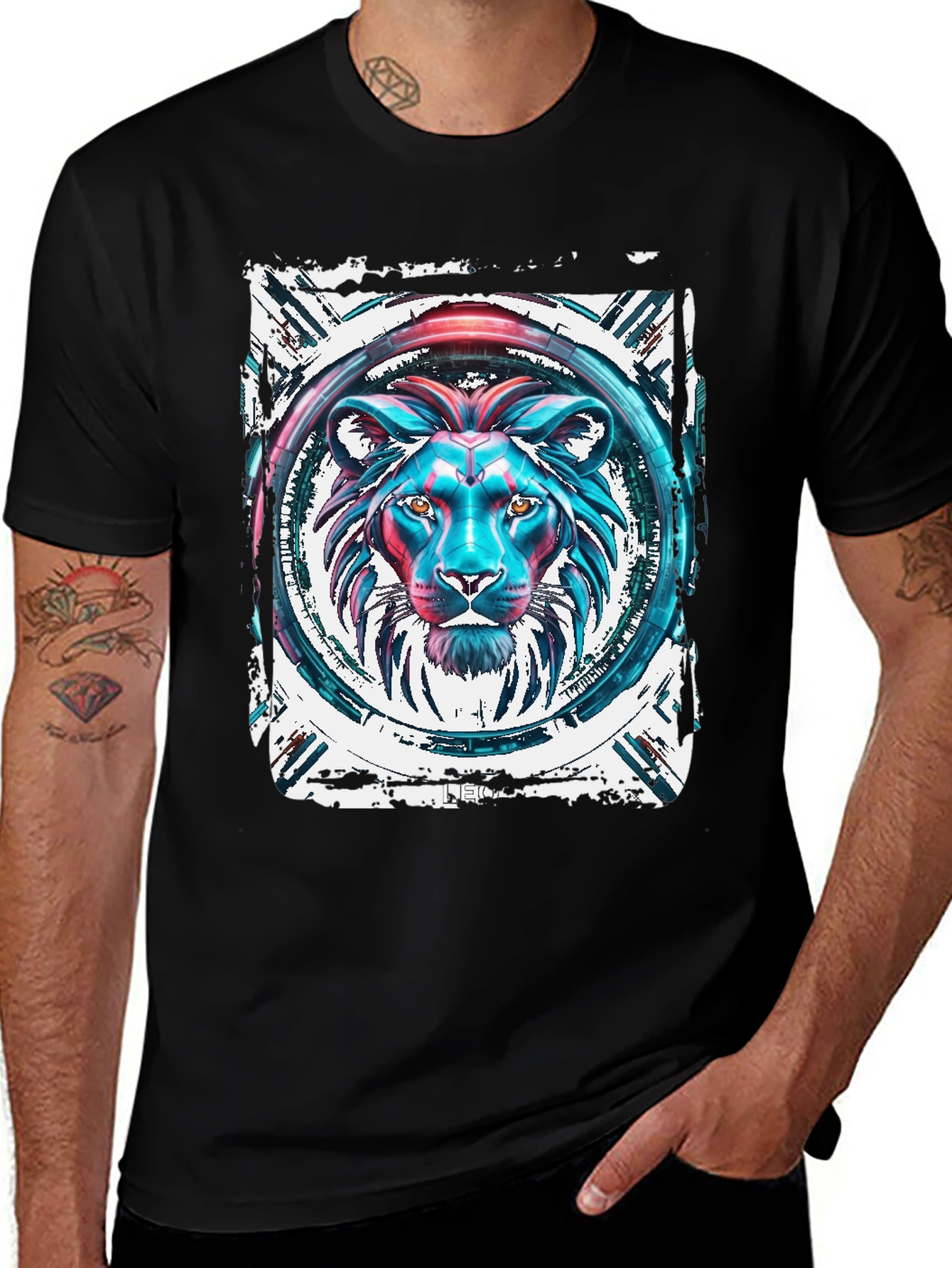 Lion Graphic Print Black T-Shirt