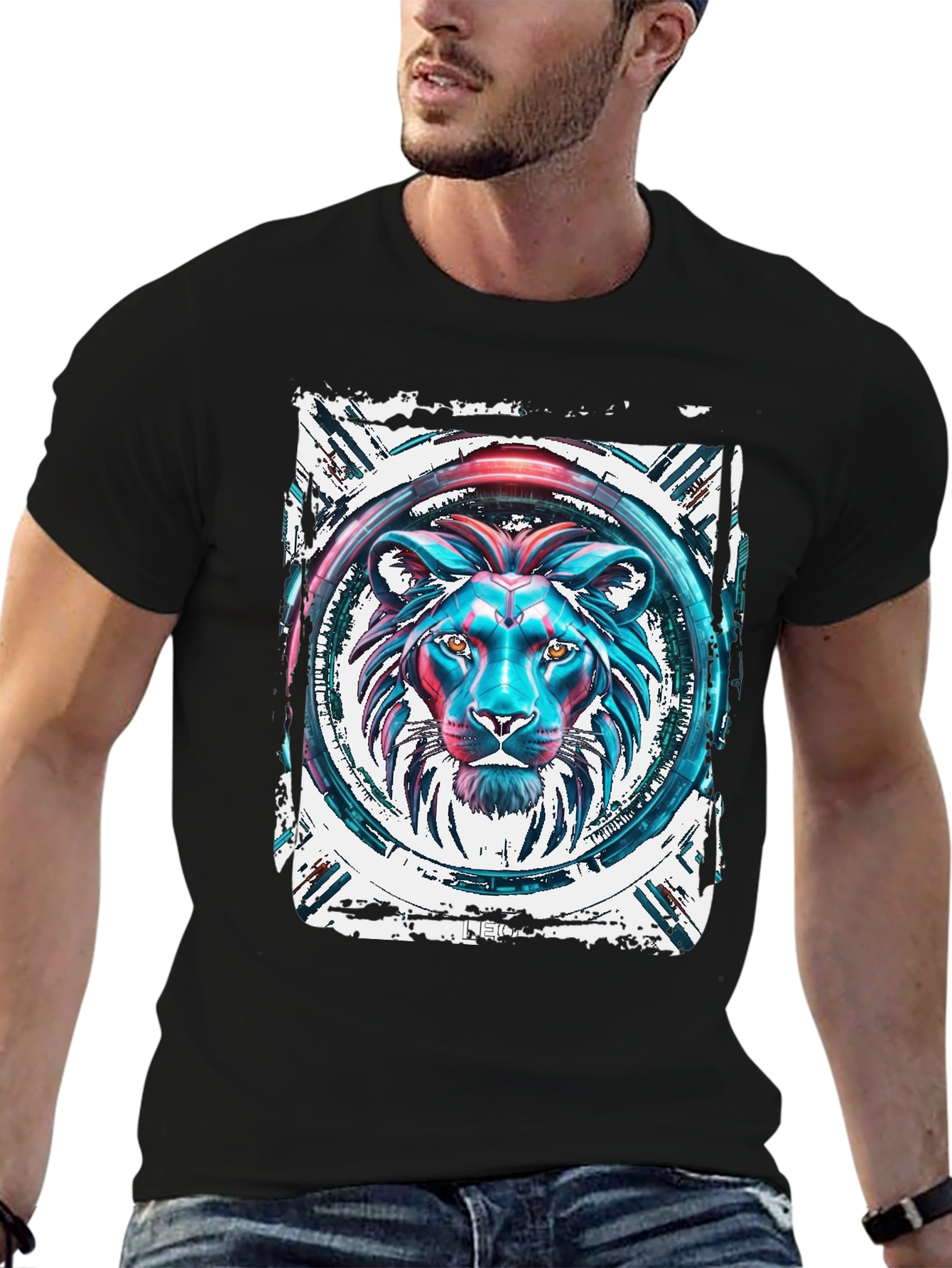 Lion Graphic Print Black T-Shirt