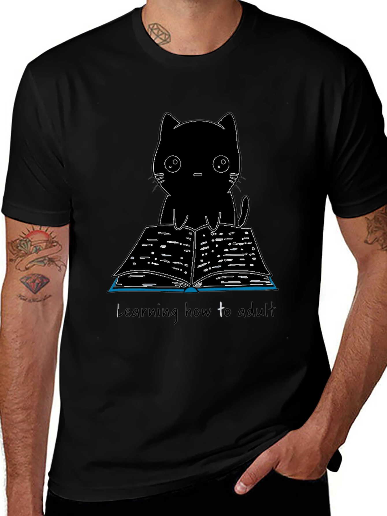 Black Cat Reading T-Shirt - Learning to Adult Tee