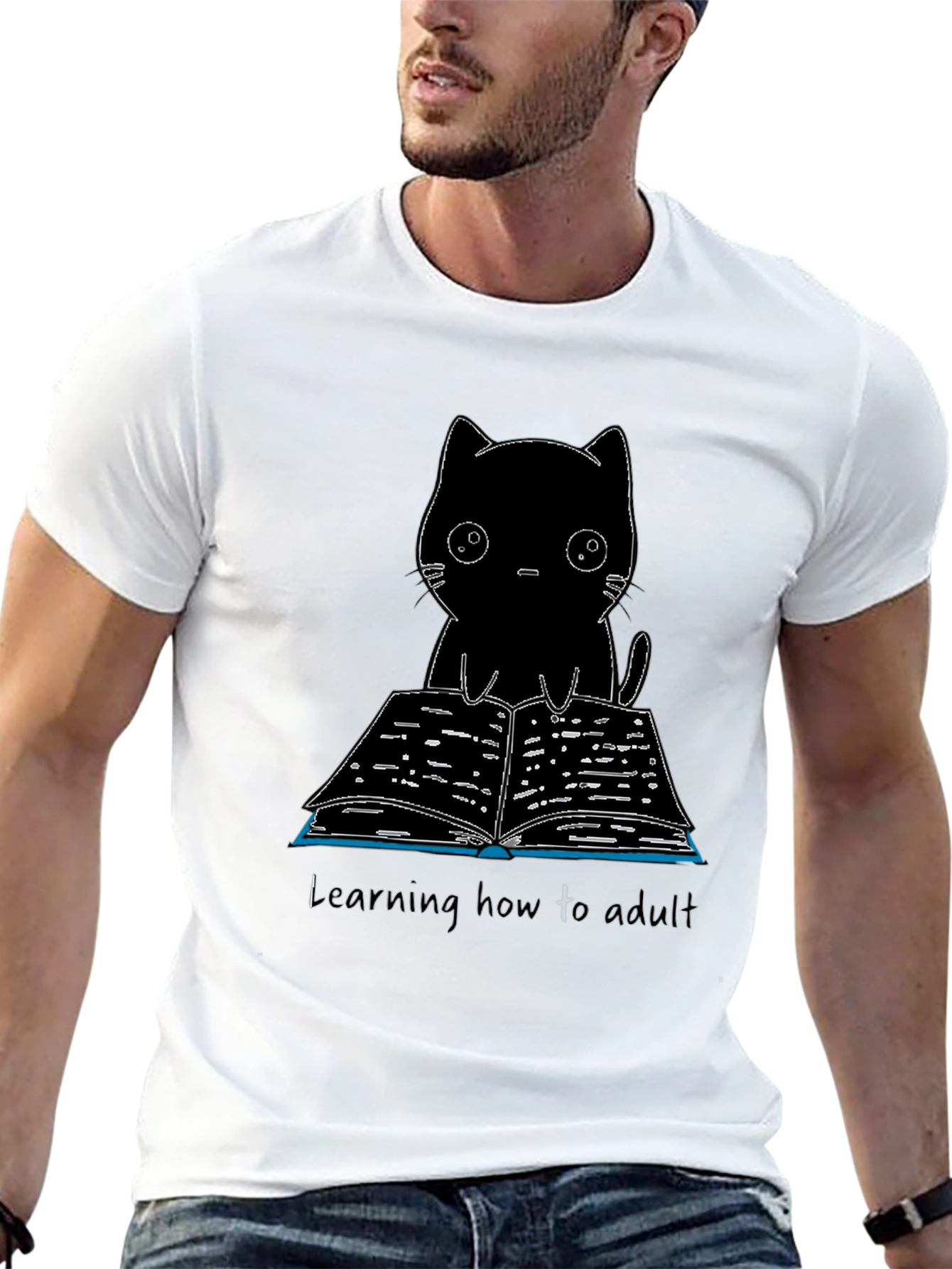 Black Cat Reading T-Shirt - Learning to Adult Tee