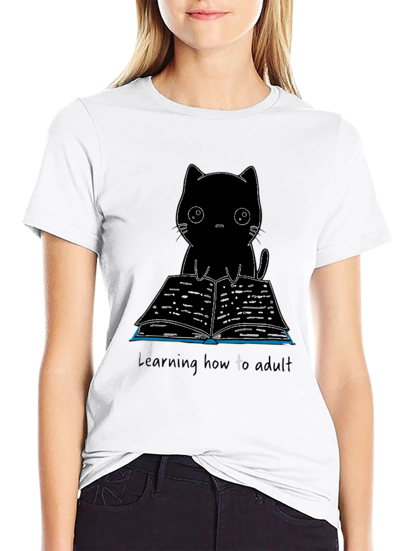 Black Cat Reading T-Shirt - Learning to Adult Tee