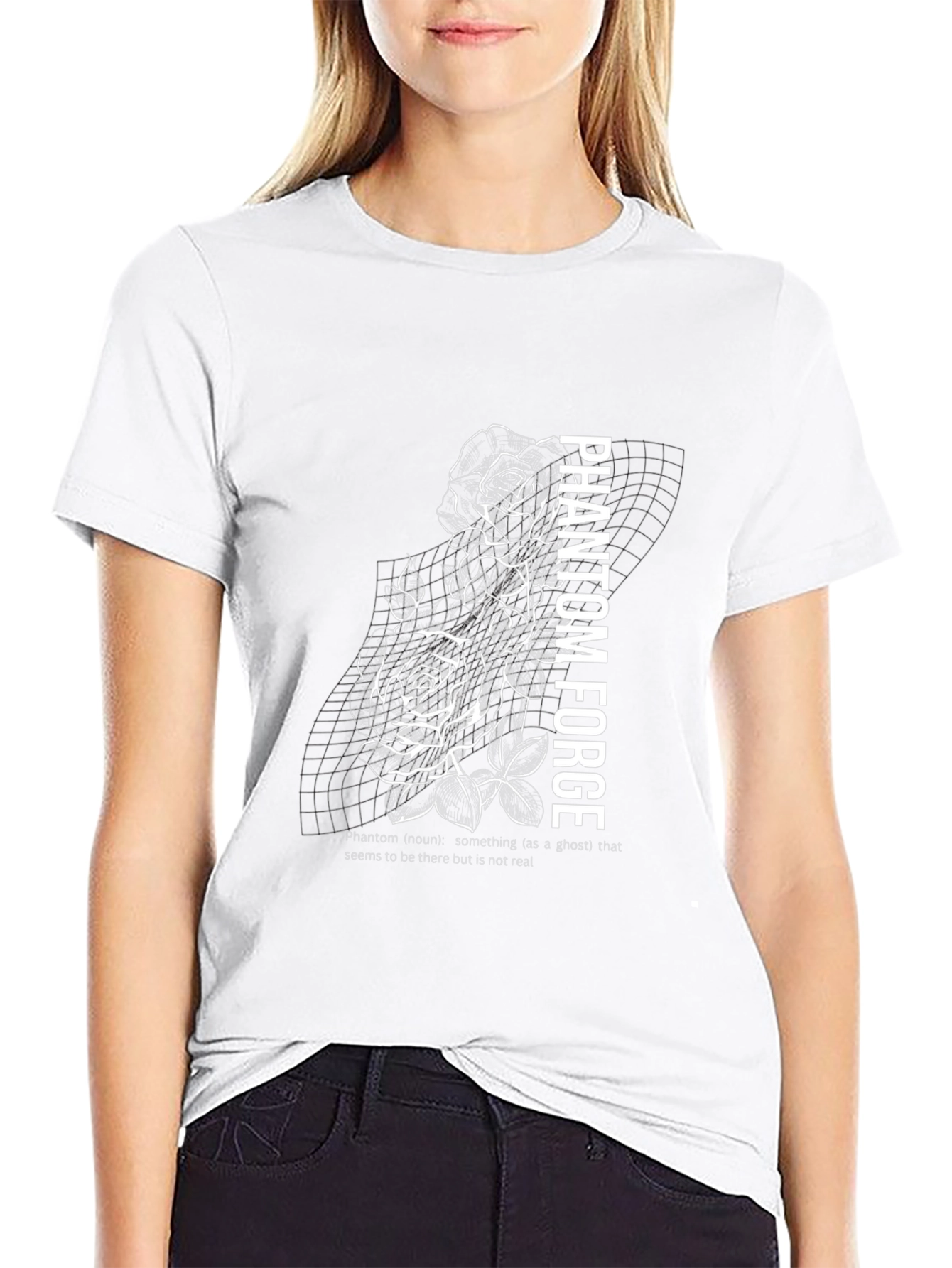 Phantom Forge Black Graphic T-Shirt - Rose Design