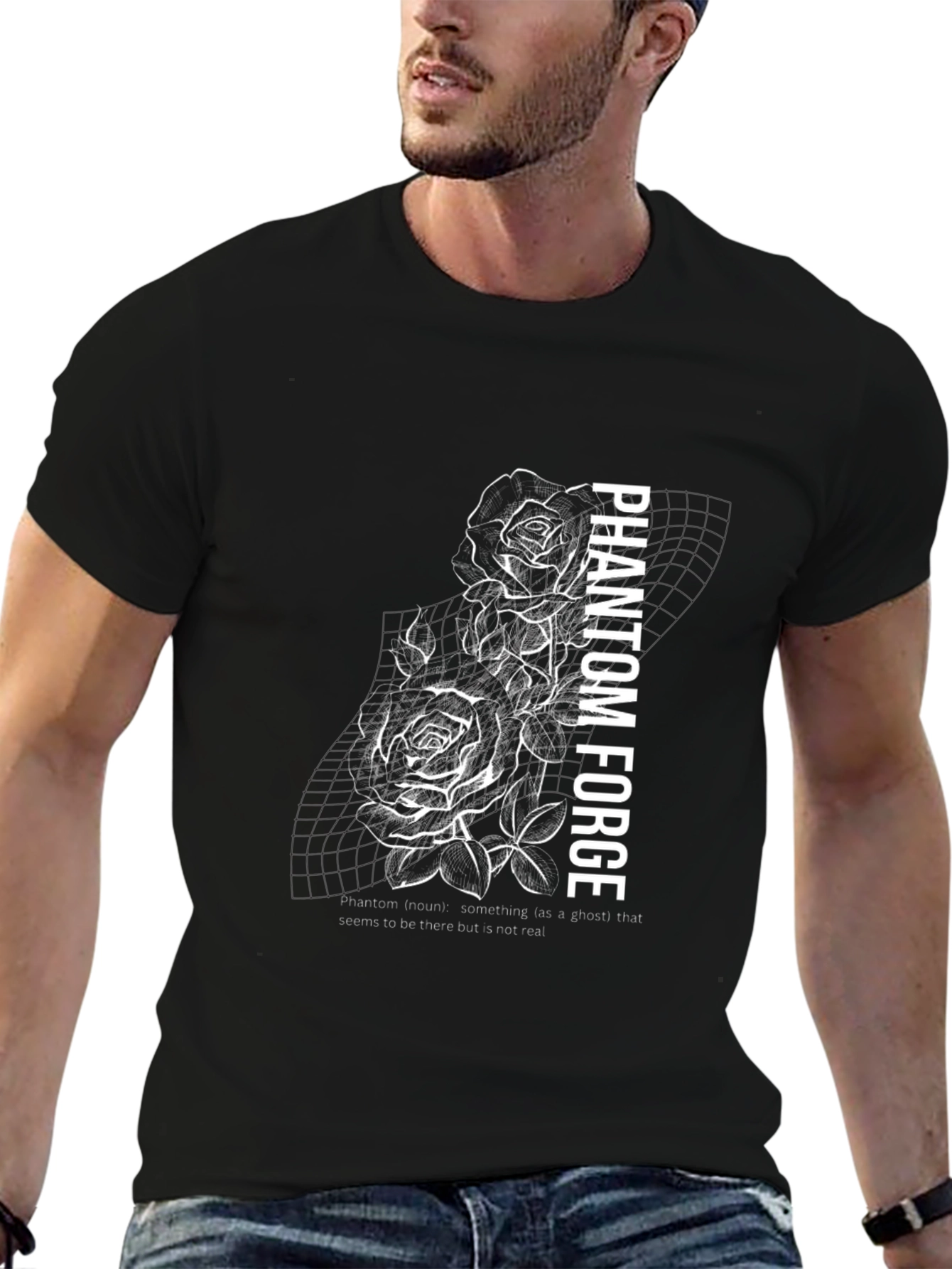 Phantom Forge Black Graphic T-Shirt - Rose Design