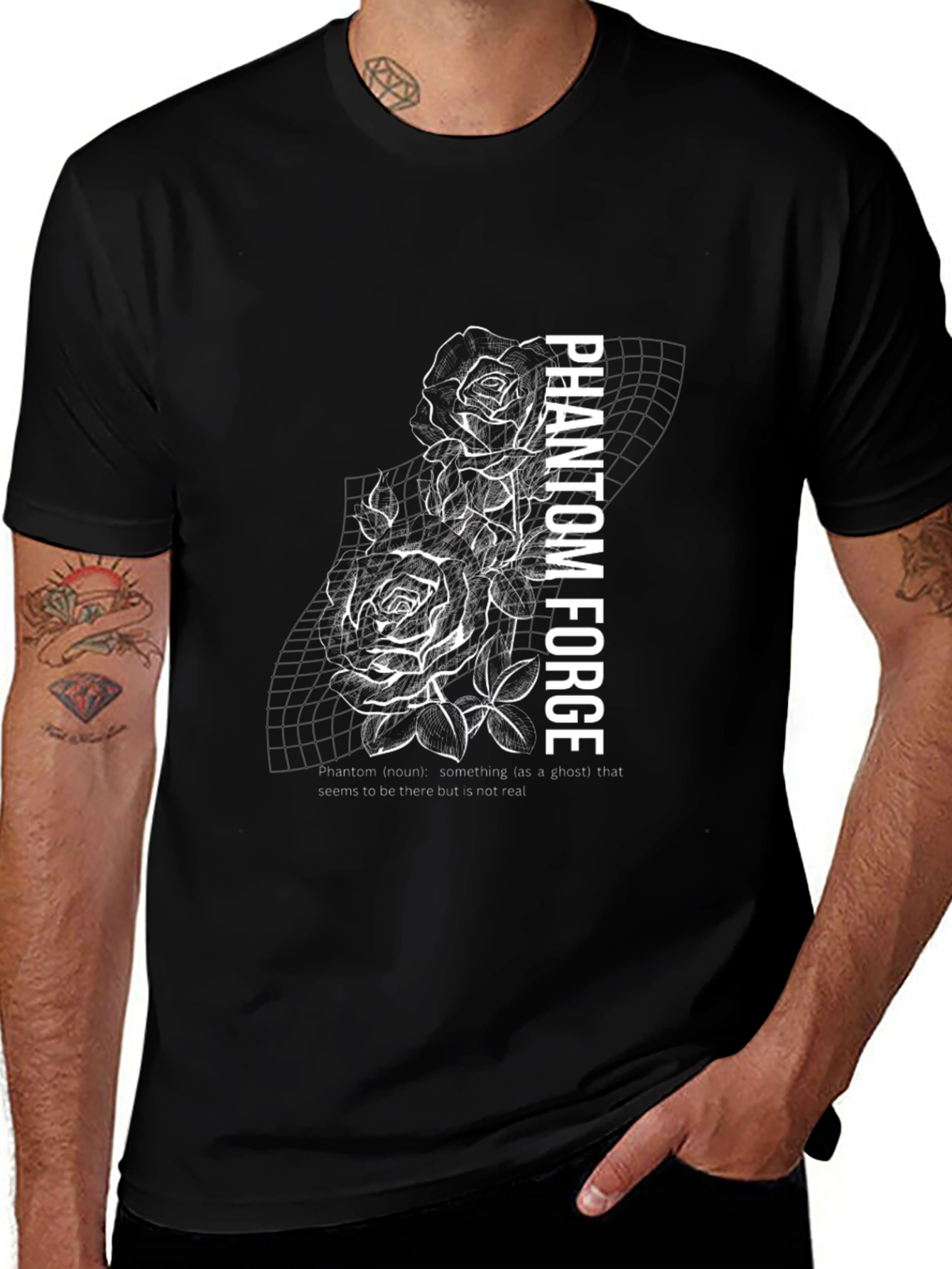 Phantom Forge Black Graphic T-Shirt - Rose Design
