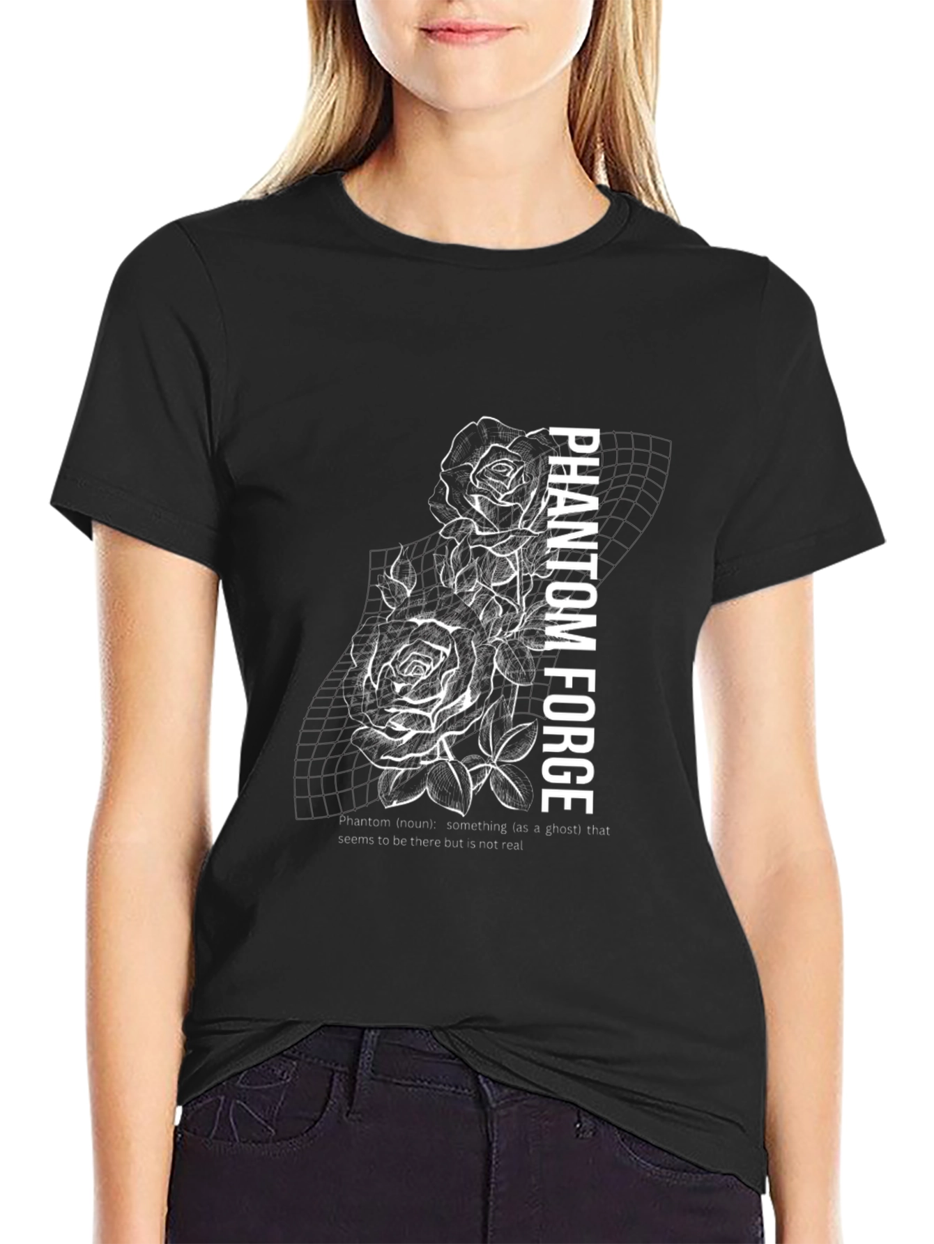 Phantom Forge Black Graphic T-Shirt - Rose Design