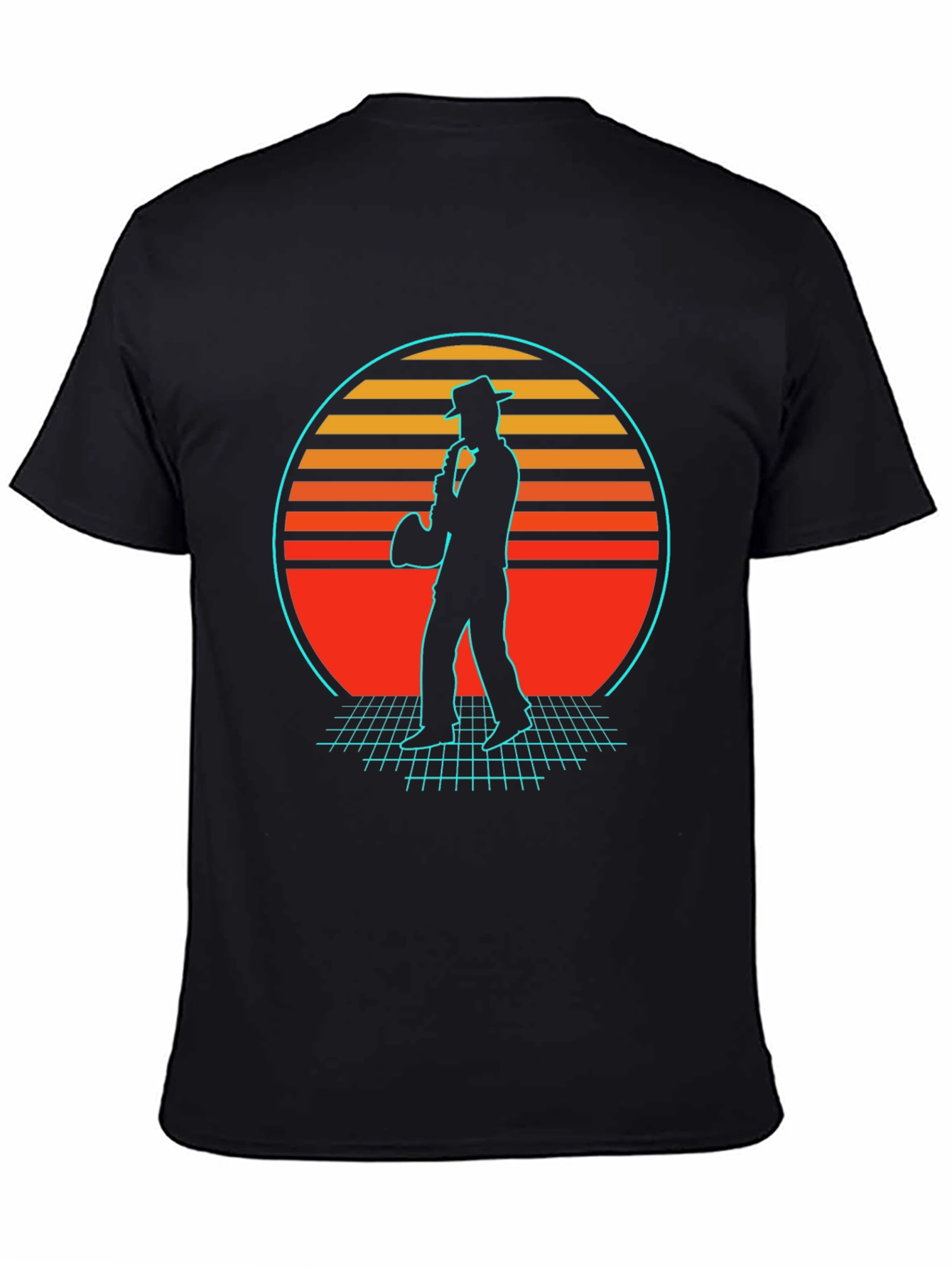 Retro Sax Player T-Shirt - Black Cotton Blend
