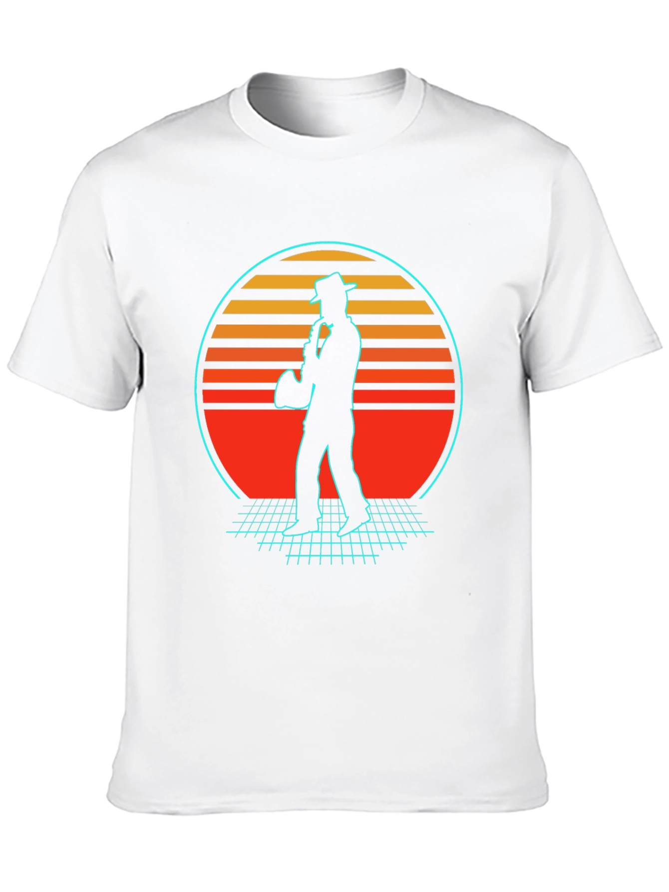Retro Sax Player T-Shirt - Black Cotton Blend