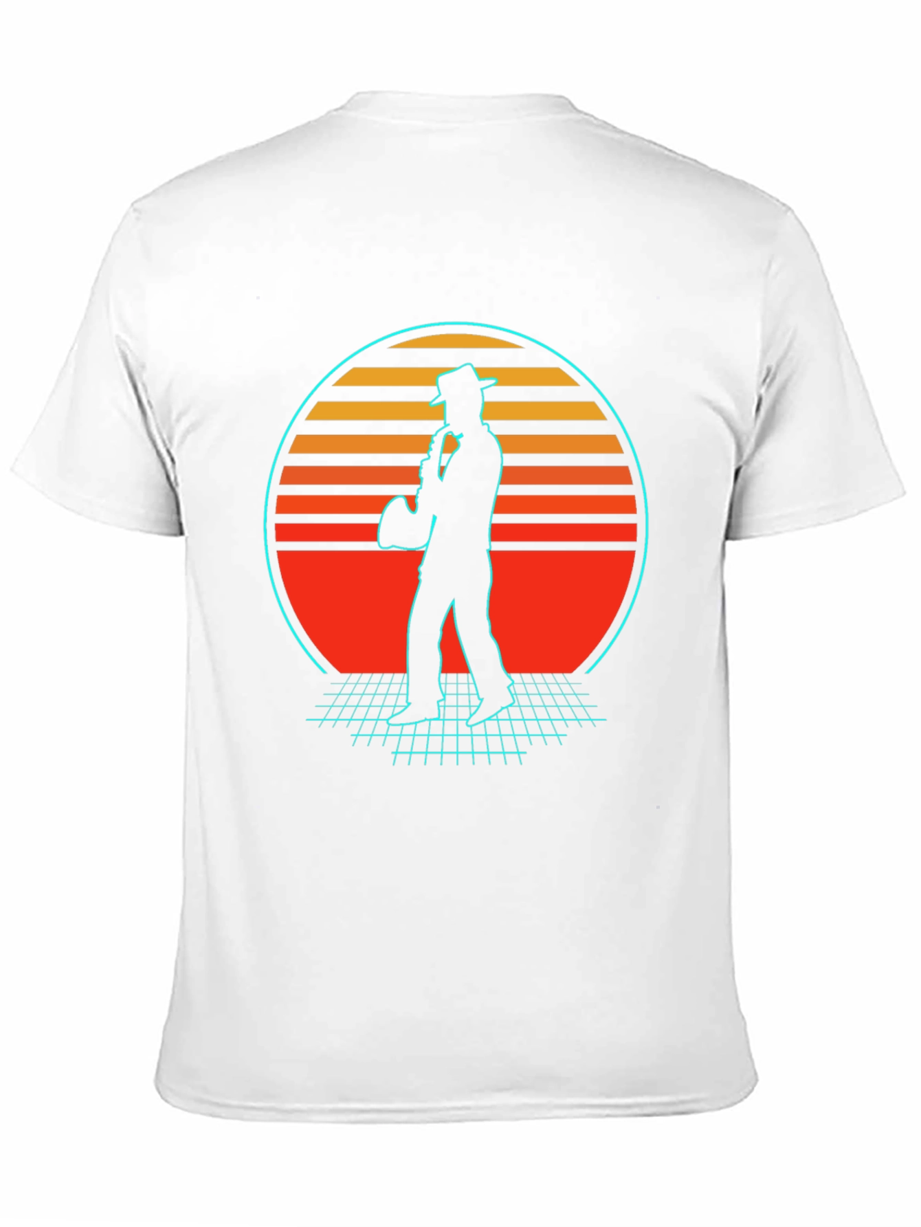 Retro Sax Player T-Shirt - Black Cotton Blend