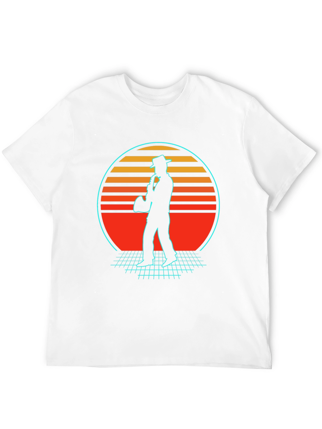 Retro Sax Player T-Shirt - Black Cotton Blend
