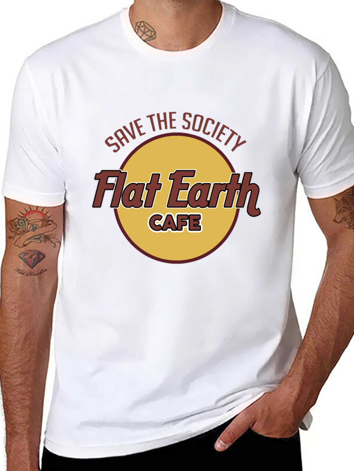 Save the Society Flat Earth Cafe Black T-Shirt