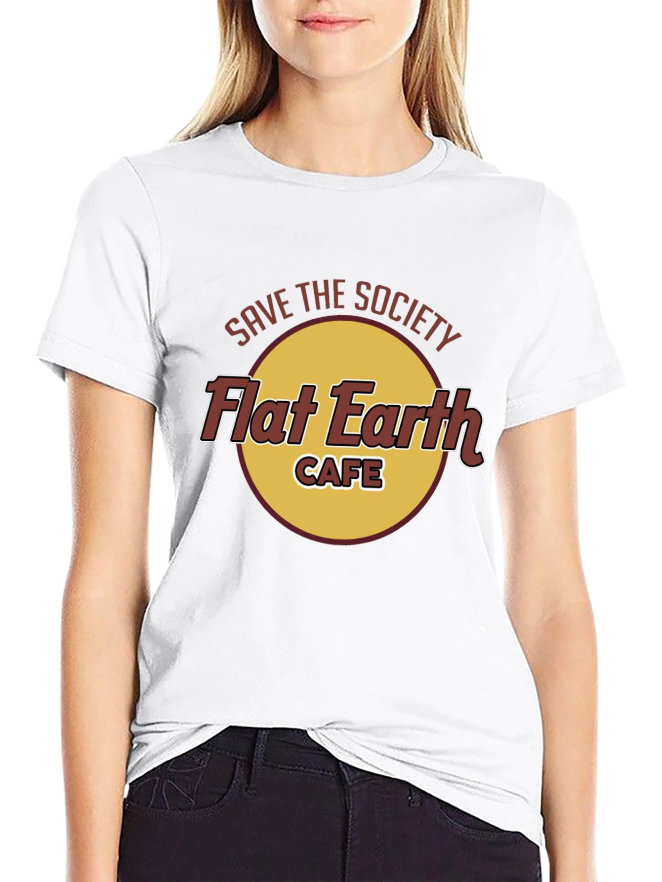 Save the Society Flat Earth Cafe Black T-Shirt