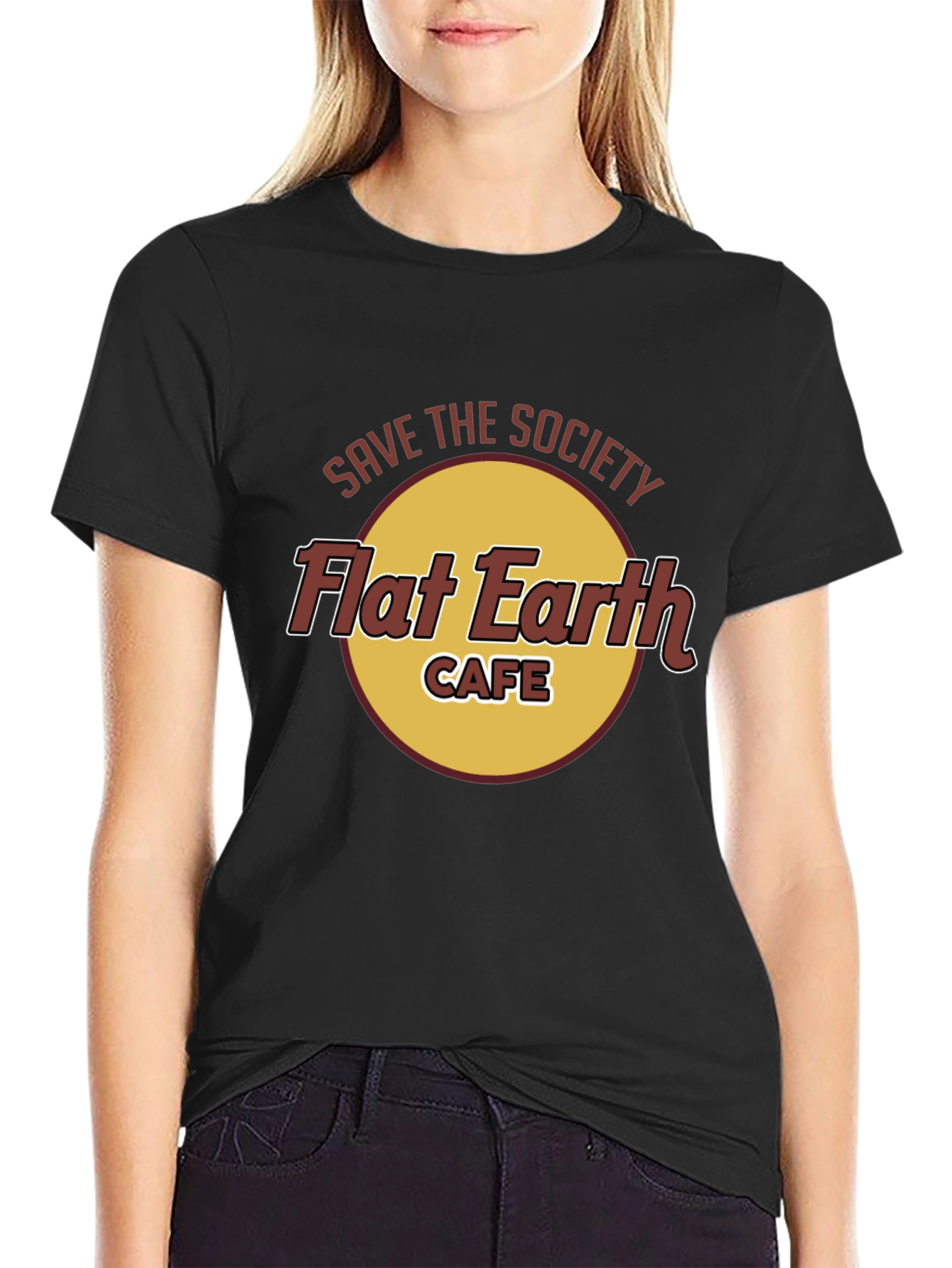 Save the Society Flat Earth Cafe Black T-Shirt